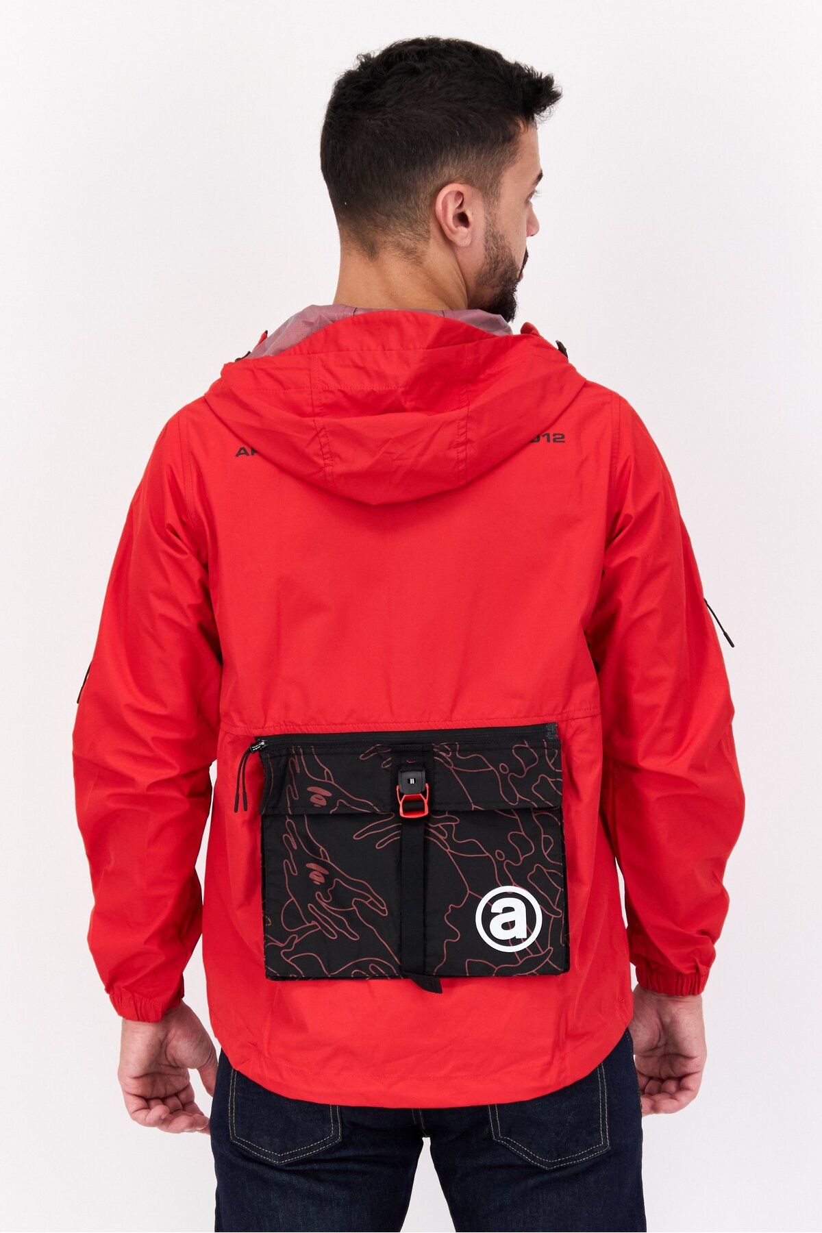 Aape By A Bathing Ape-جاكيت رجالي بغطاء رأس وطبعة جرافيكية، أحمر 2