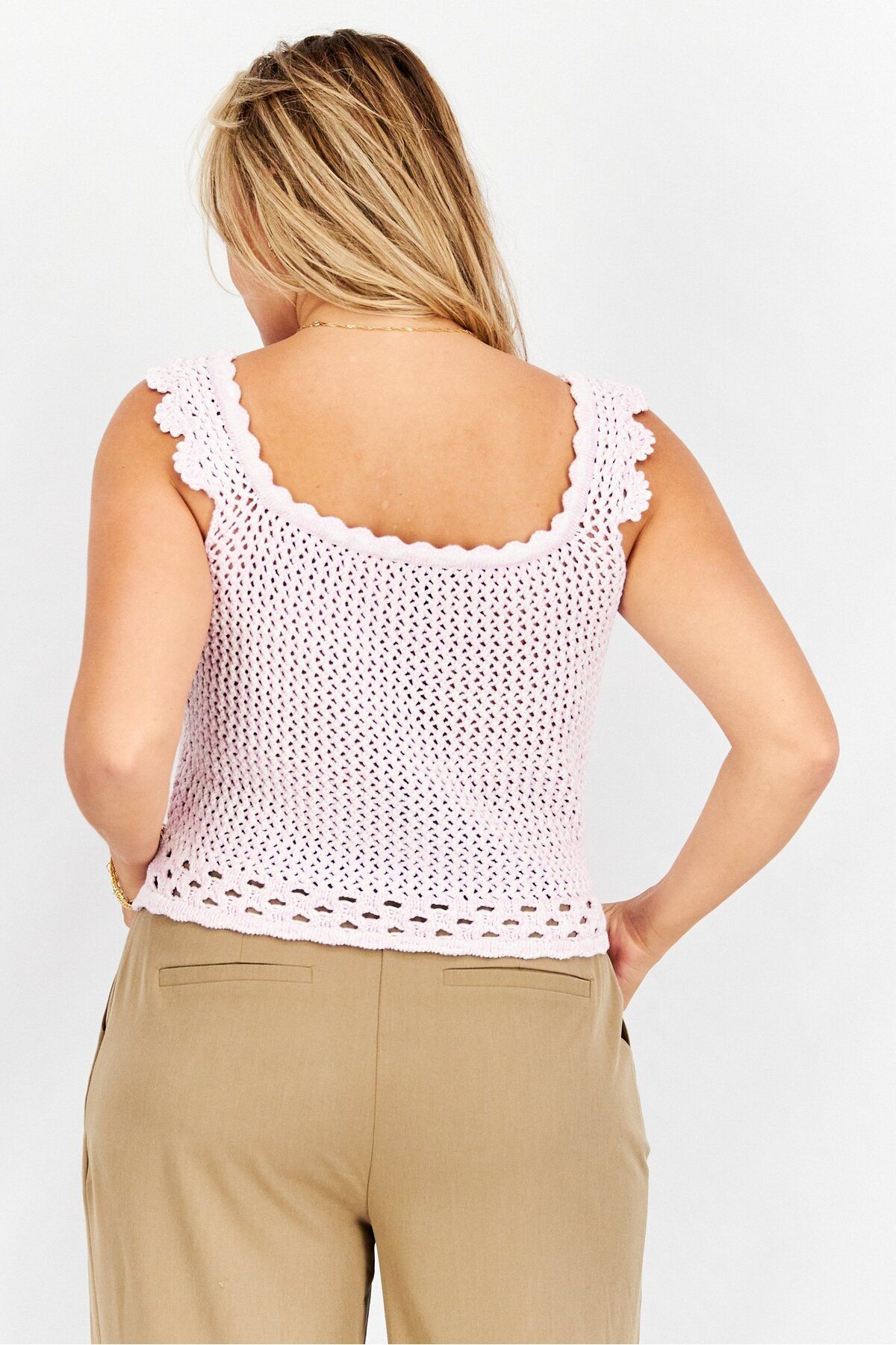 Aqua-Women U-neck Sleeveless Crochet Top, Lavender 4
