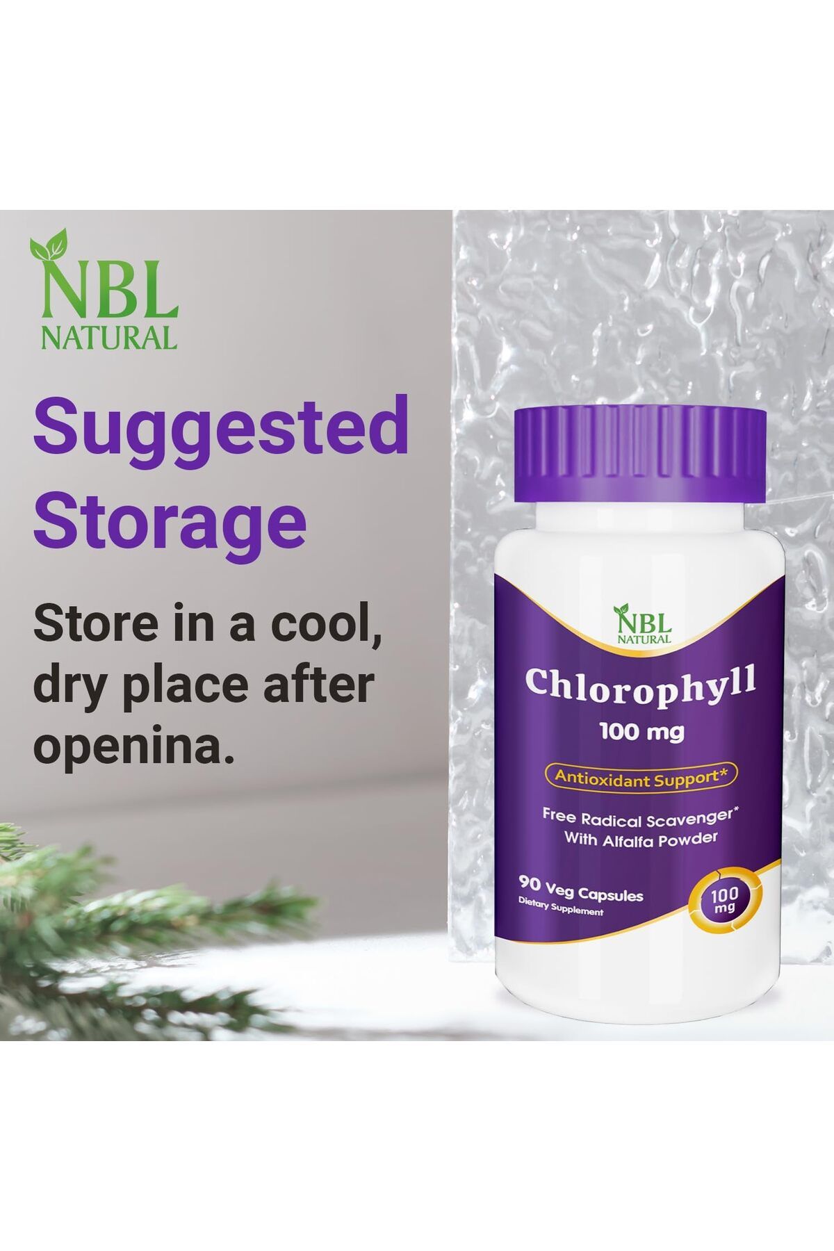 NBL Natural-, Chlorophyll 100 mg with Alfalfa Powder, Green Superfood, 90 Veg Capsules 8