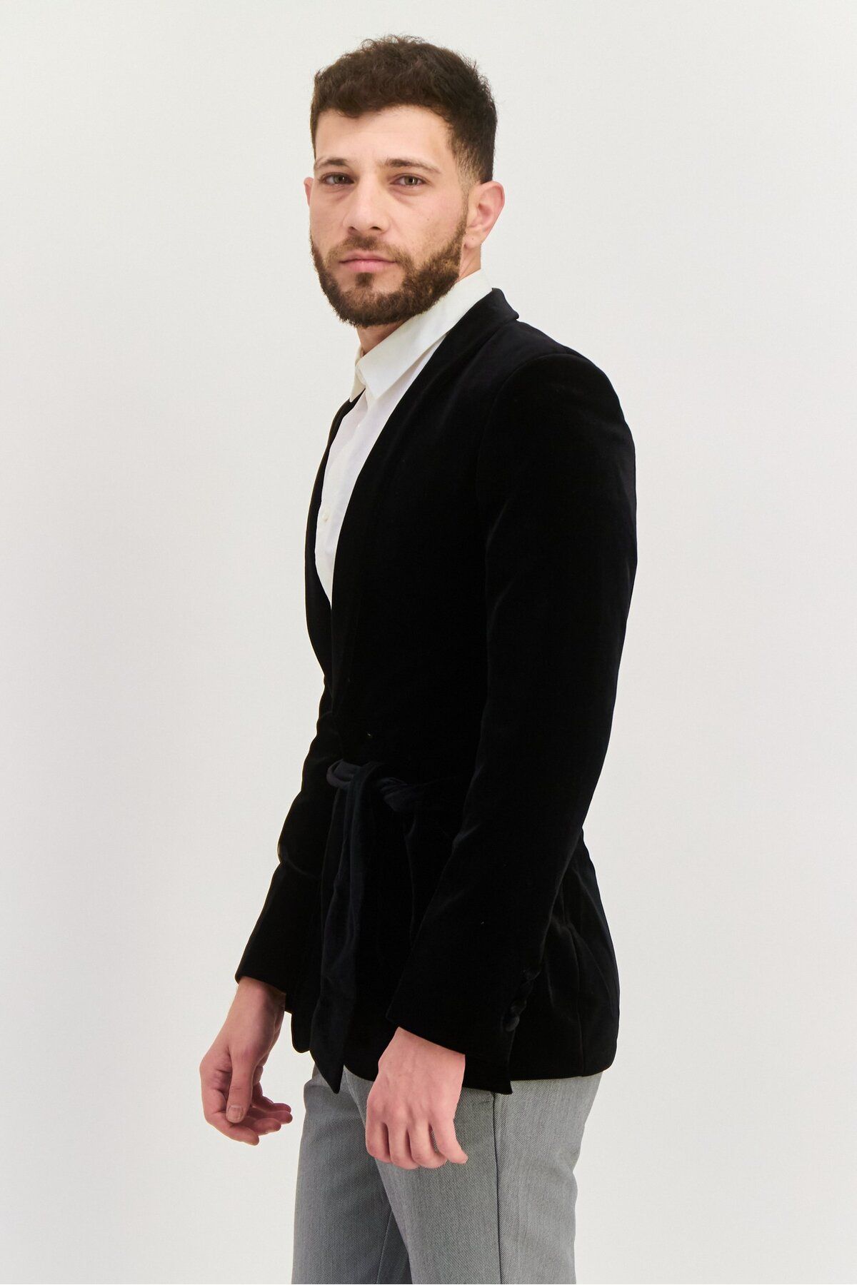 Asos Design-Men Regular Fit Solid Belted Suit Jacket, Black 2
