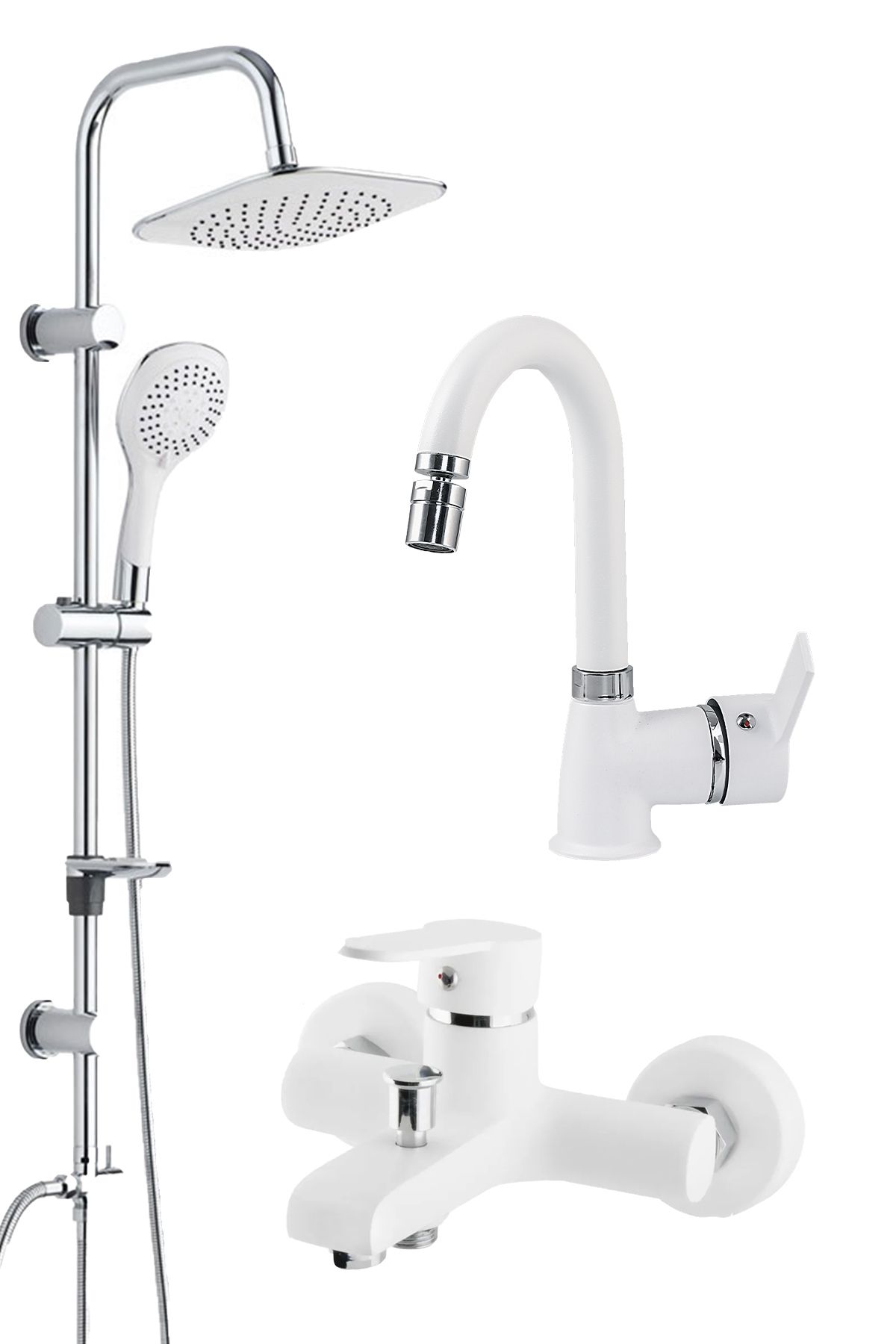 BlackFit BF54 Beyaz Delta Banyo Lavabo Bataryası Tepe Duş Seti Duş Robotu