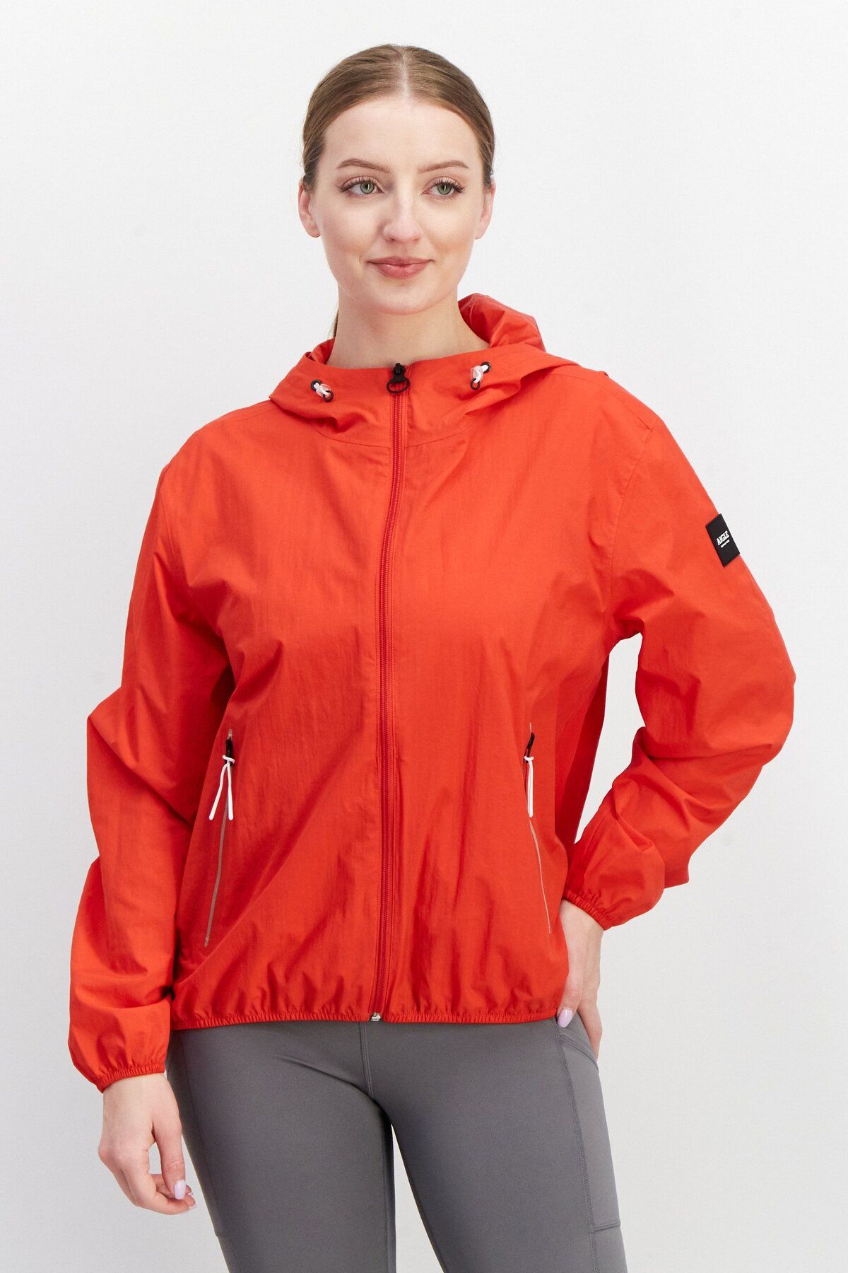 Aigle-Women Brand Logo  Hood With Drawstrings Windbreaker Jacket, Red 1