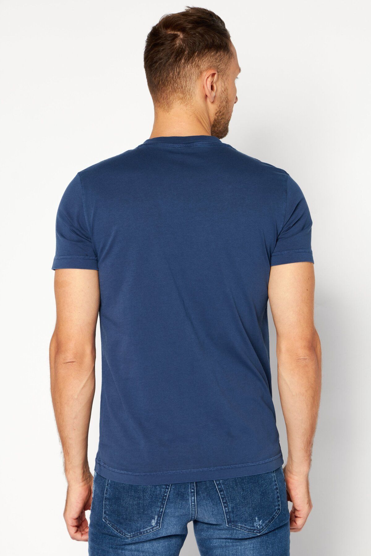 Diesel-Men Crew Neck Short Sleeves Brand Logo T-shirt, Navy 4