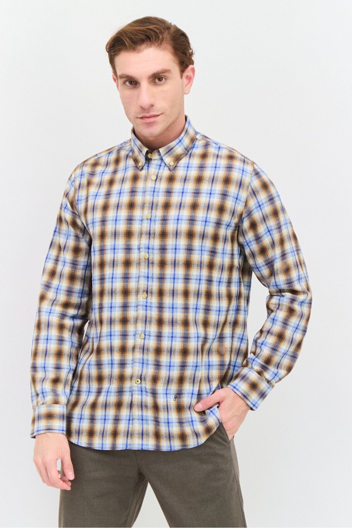 Pepe Jeans-Men Regular Fit Full Sleeves Checkered  Casual Shirt, Brown Combo 1