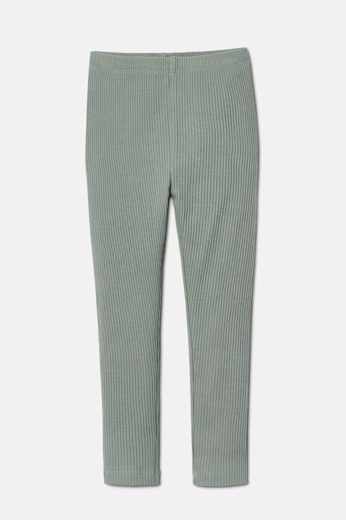 Tchibo-Kids Girl 3 Pieces Ribbed Leggings, Grey and Rust and Olive 3