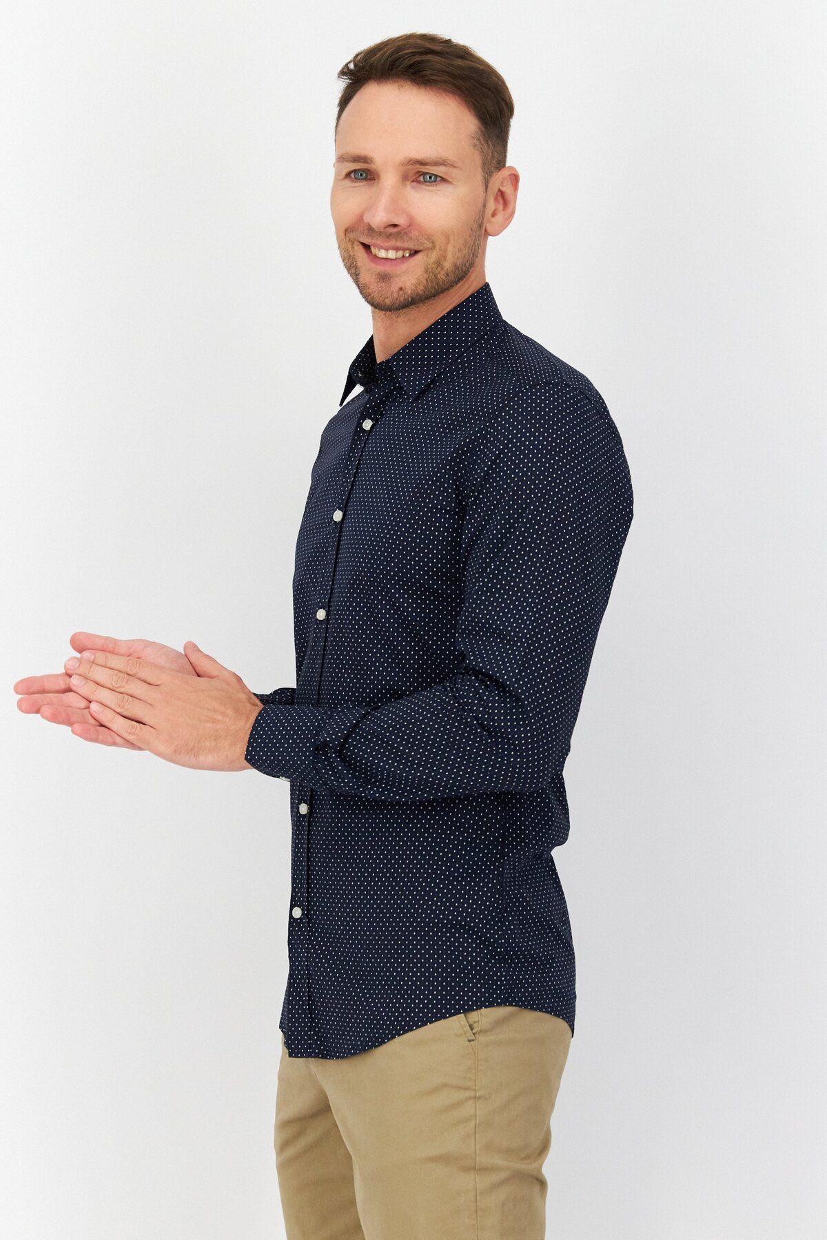 Antony Morato-Men Slim Fit Allover Print Long Sleeves Casual Shirt, Navy Blue 4