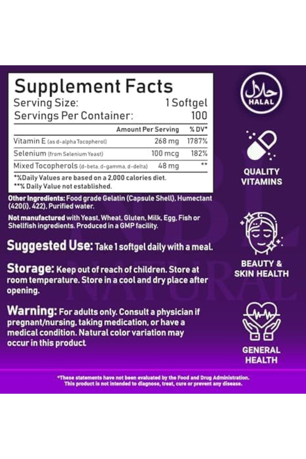NBL Natural-Vitamin E-400 Mixed Tocopherols & Selenium 100 softgel 5