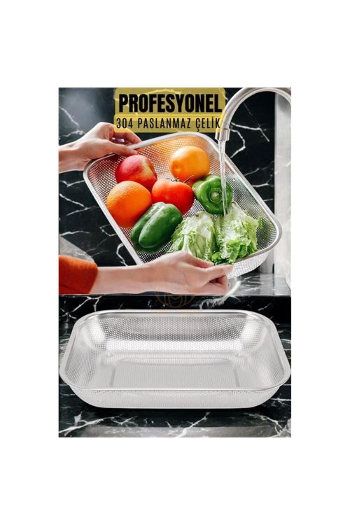 KfksStore Kevgir Dikdörtgen Süzgeç 304 Paslanmaz Çelik Mink Design