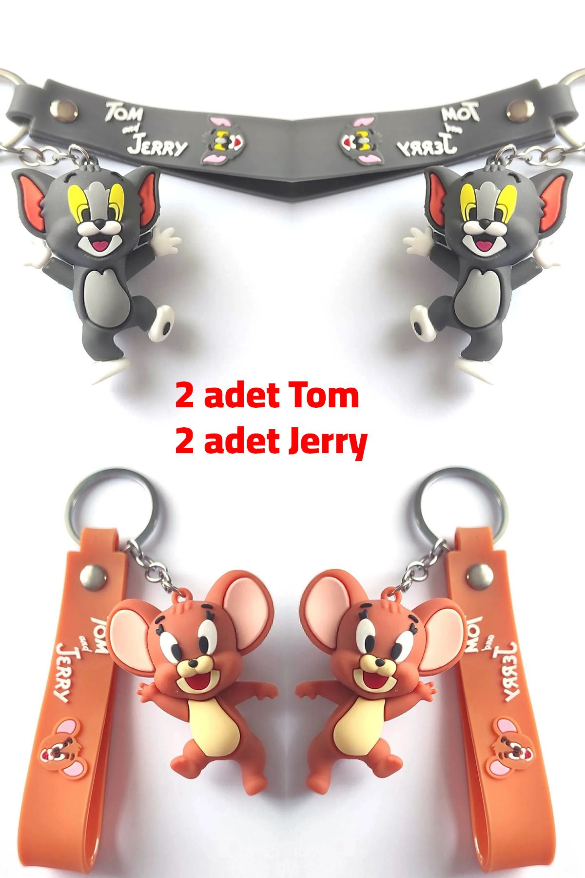 HAMŞO Tek Tom Ve Jerry Silikon Çift Anahtarlığı & Çanta Aksesuarı 4 Adet Fiyatıdır