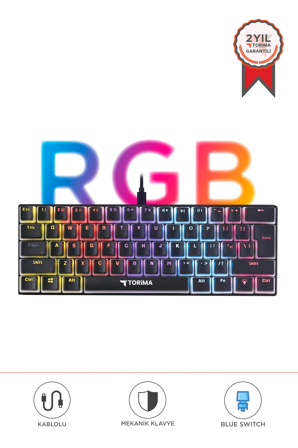 Torima Tk-04 Siyah Mekanik Blue Switch Rgb Işıklı Kablolu Q Klavye