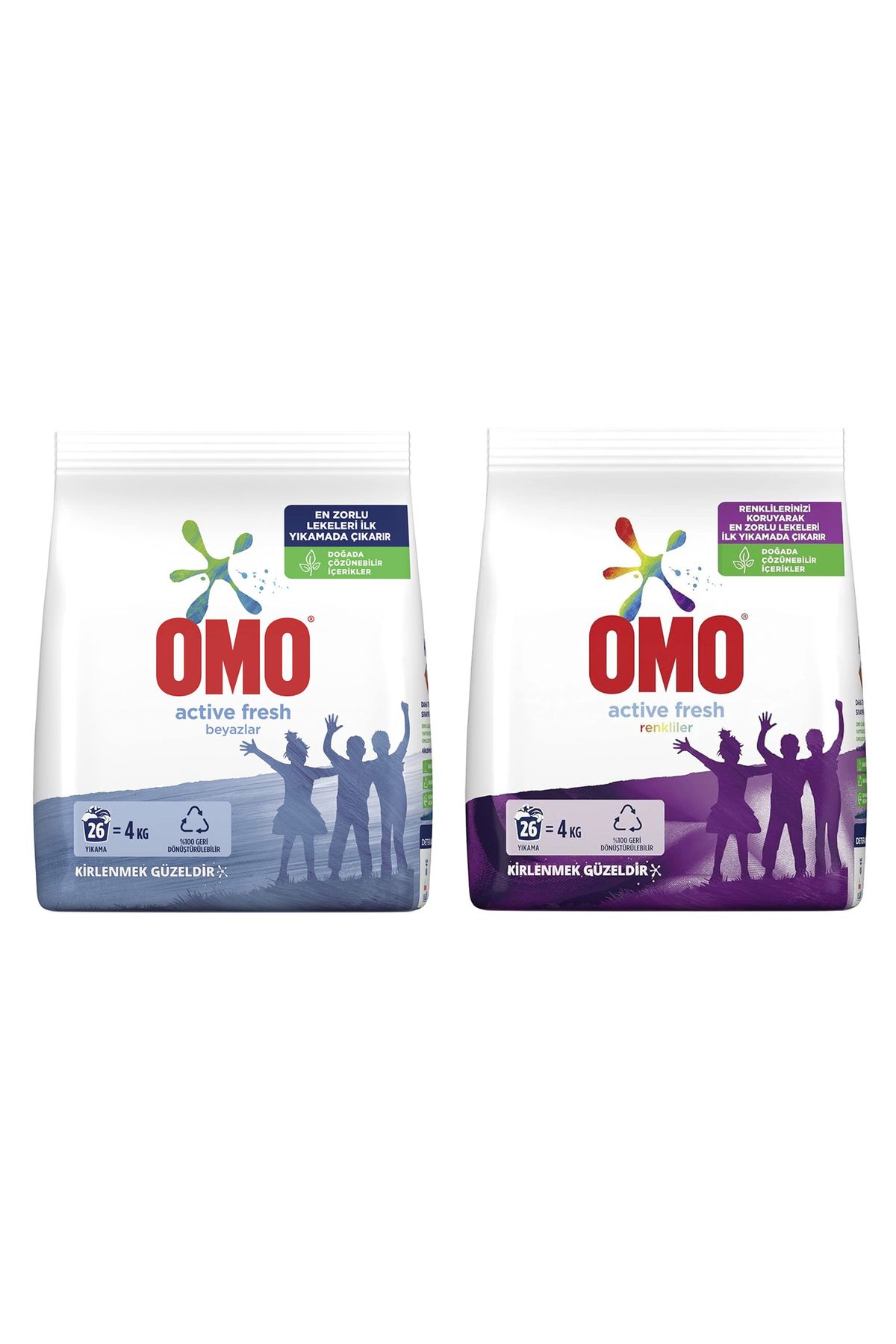 Omo Active Fresh Beyazlar 4 kg + Renkliler 4 kg 2 li Set