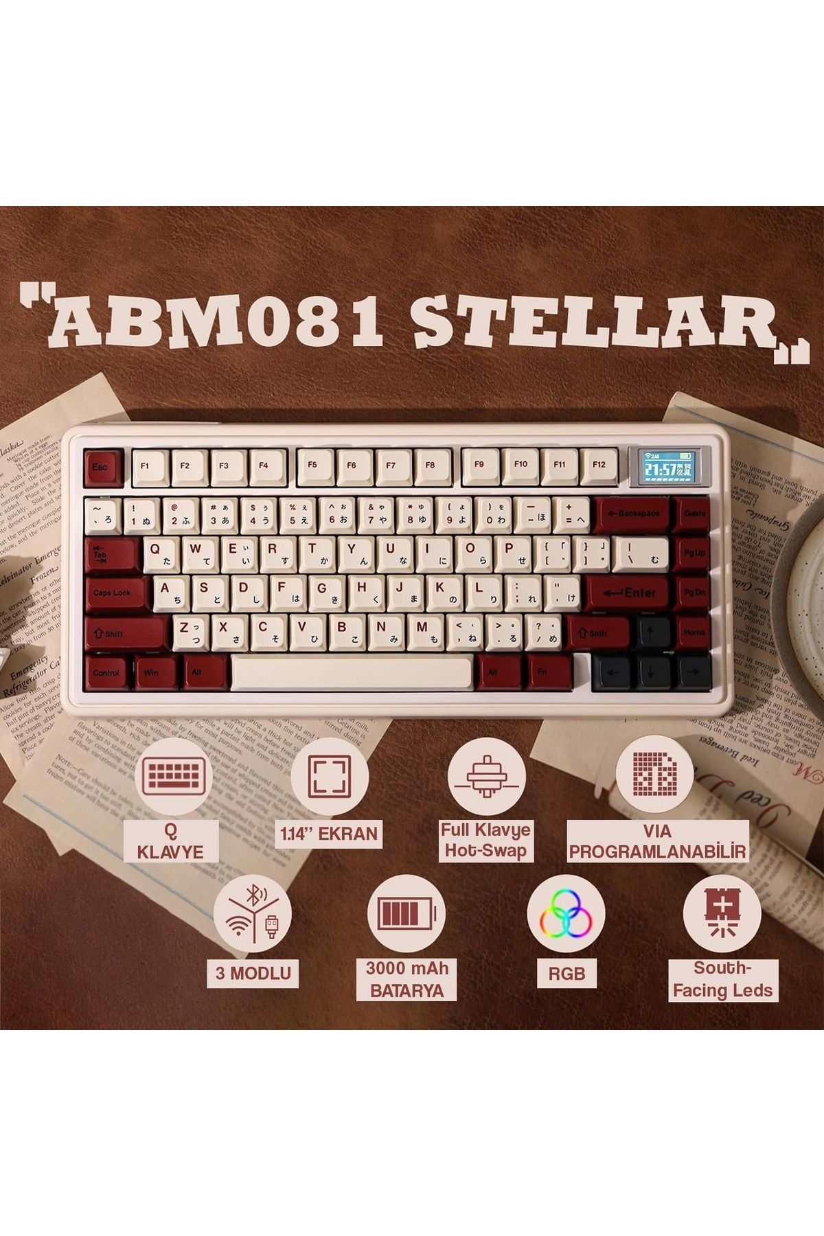 CIDOO Abm081 Stellar Programlanabilir Esports Rgb Mekanik 3 Mode Kablosuz Klavye (IVORY COFFY)