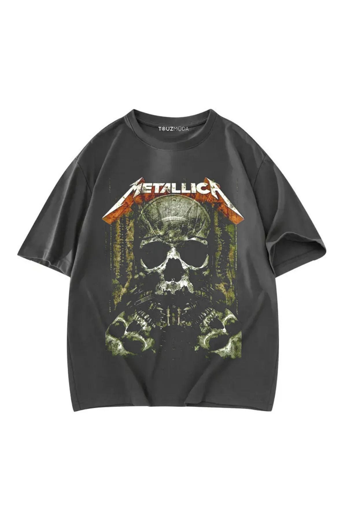 BİQ & TAQ BUTİK Rock Serisi Metallica Skull Baskılı Unisex Oversize T-Shirt