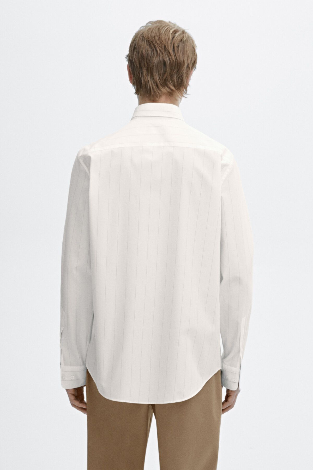 پیراهن / بلوز دکمه دار سفید مردانه پوپلین راه خوب اورجینال Massimo Dutti