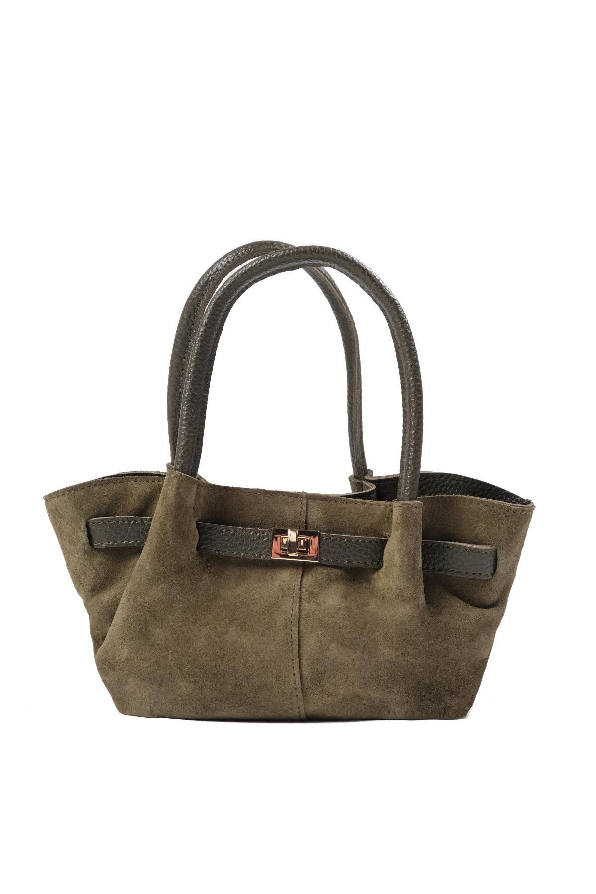 Mio Gusto-Genuine Suede Khaki Color Mini Hand and Arm Women's Bag 2