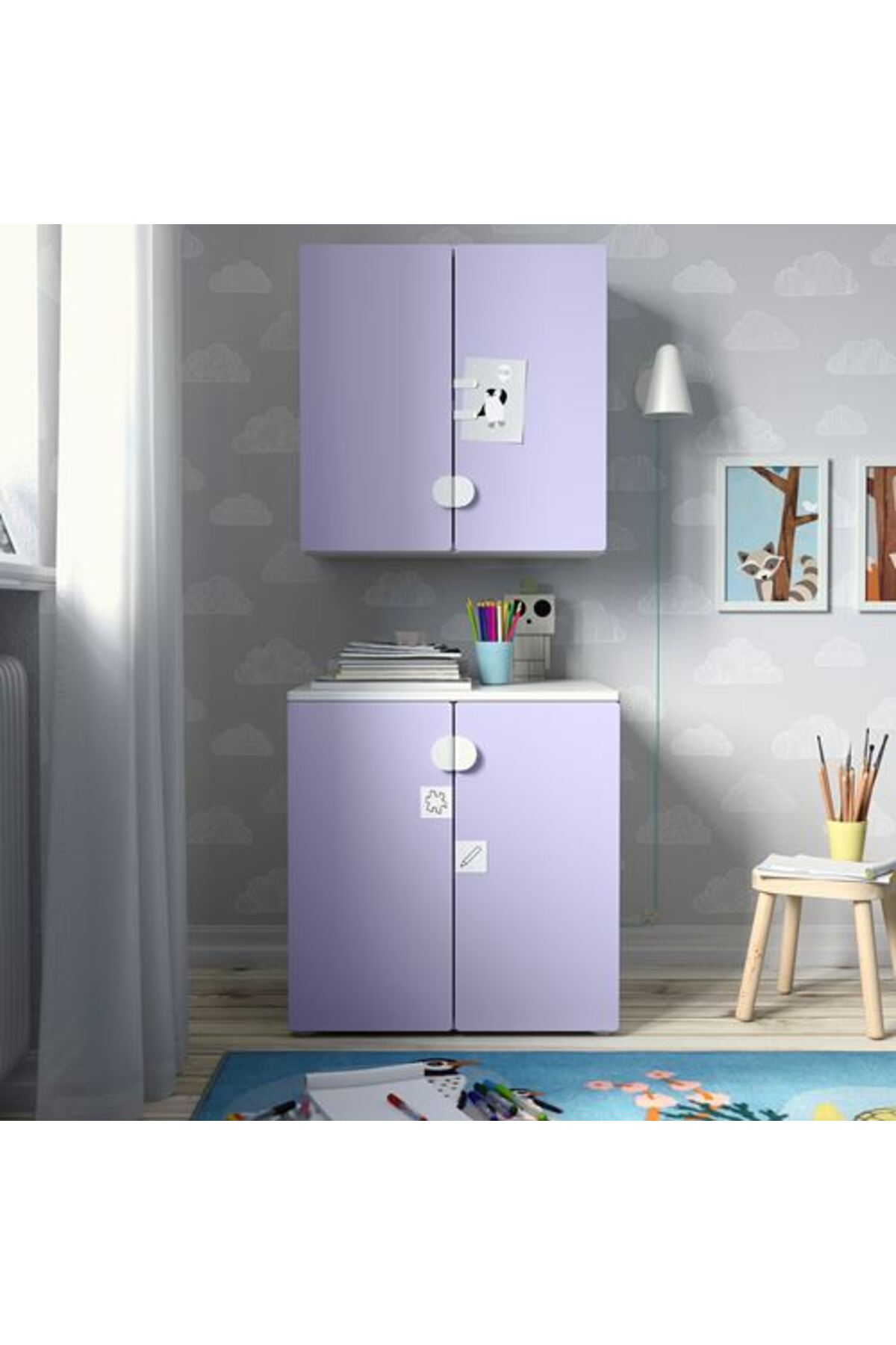 IKEA - SMASTAD, çocuk duvar dolabı, beyaz-lila, 60x32x60 cm fotoğrafı 2 (önizleme)