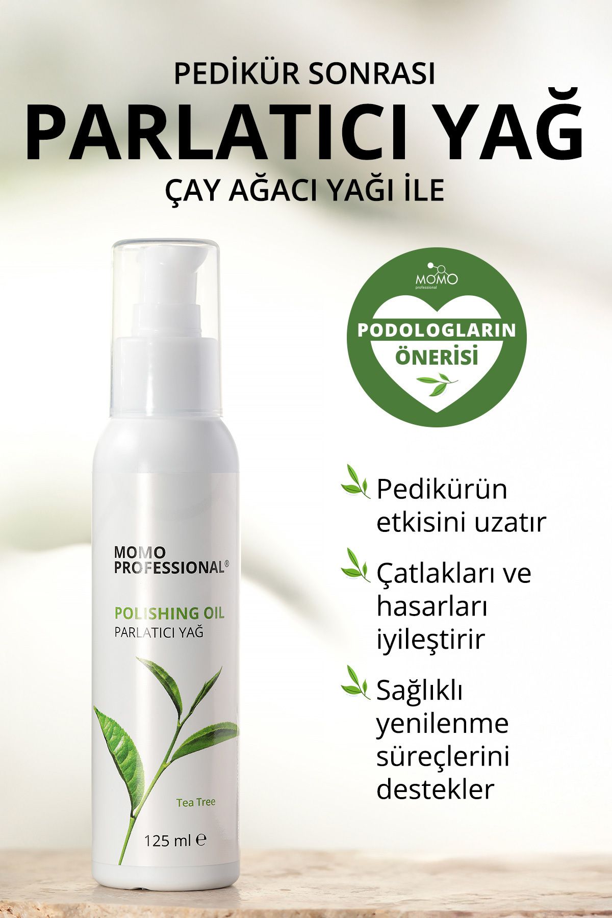 MOMO professional Polishing Oil Parlatıcı Yağı Çay Ağacı Özlü El Ve Ayak Cilası Moleküler Yağı Pedikür Manikür 125 ml