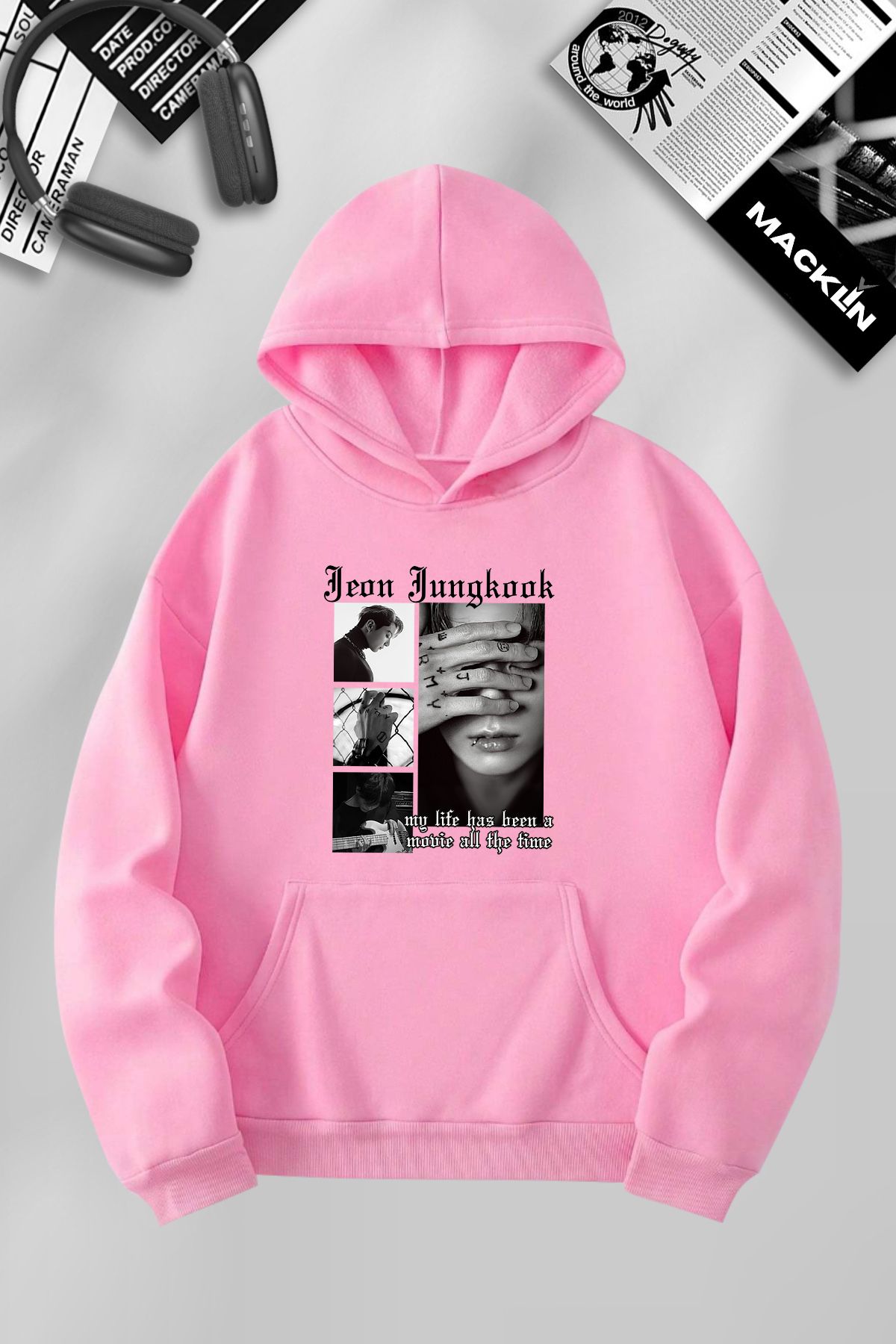 darkopia Unisex Kadın Erkek Jeon Jungkook Baskılı Kapüşonlu Basic Sweatshirt