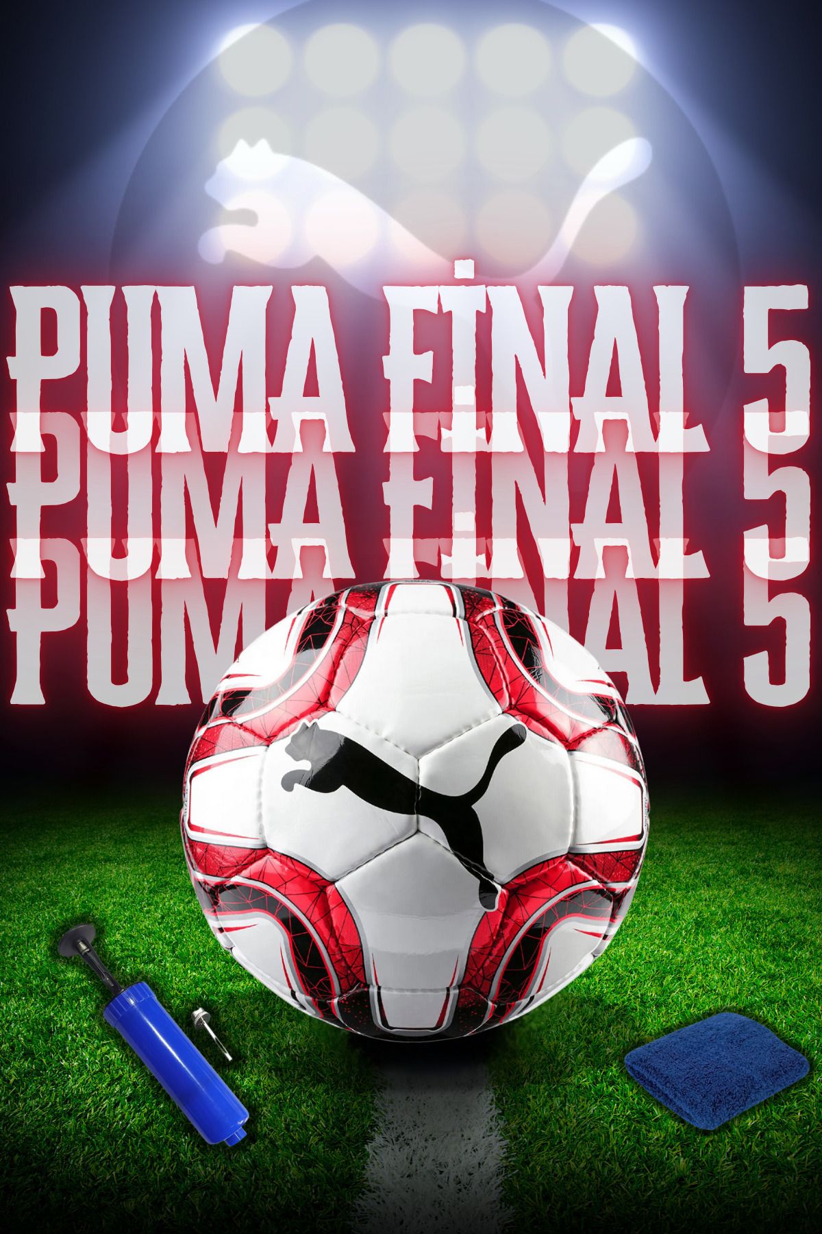 Puma Final 5 Futbol Topu 32 Panel El Dikişli 440 gr No 5 Üst Düzey Performans Pompa + Havlu Bileklik