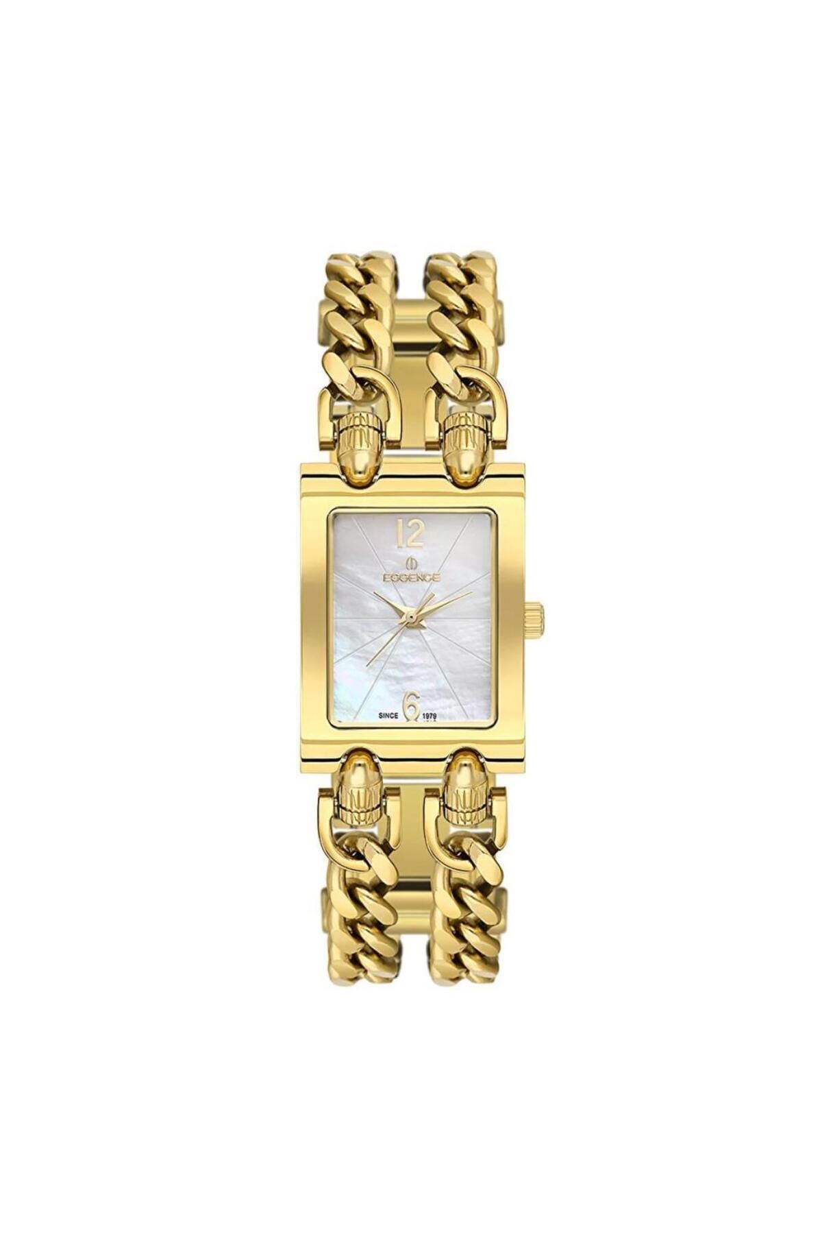 Essence-Rectangular Dial - Pearlescent 5 Atm Water Resistant Gold Color Steel Band and Case 1