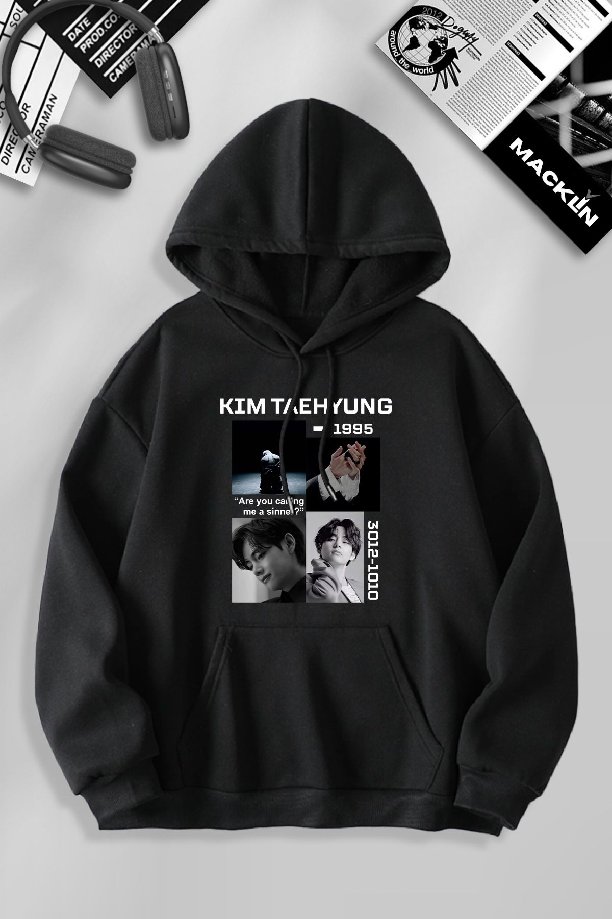 darkopia Unisex Kadın Erkek Kim Taehyung Baskılı Kapüşonlu Basic Sweatshirt