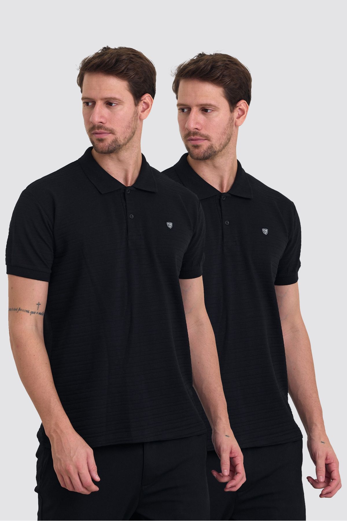 MAXIMILLIAN Erkek %100 Pamuklu Kumaş Slim Fit Kesim 2-Li Polo Yaka T-shirt - SİYAH SİYAH