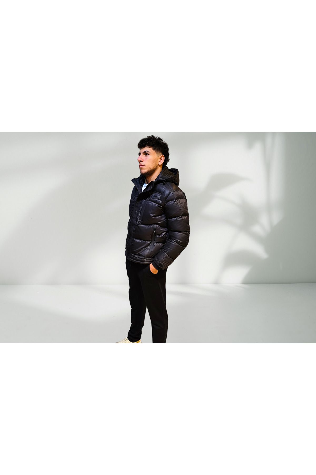 Campione-Men's Hooded Zipper and Snap Closure Shrinkable Sleeves Puffer Coat 253429701 3