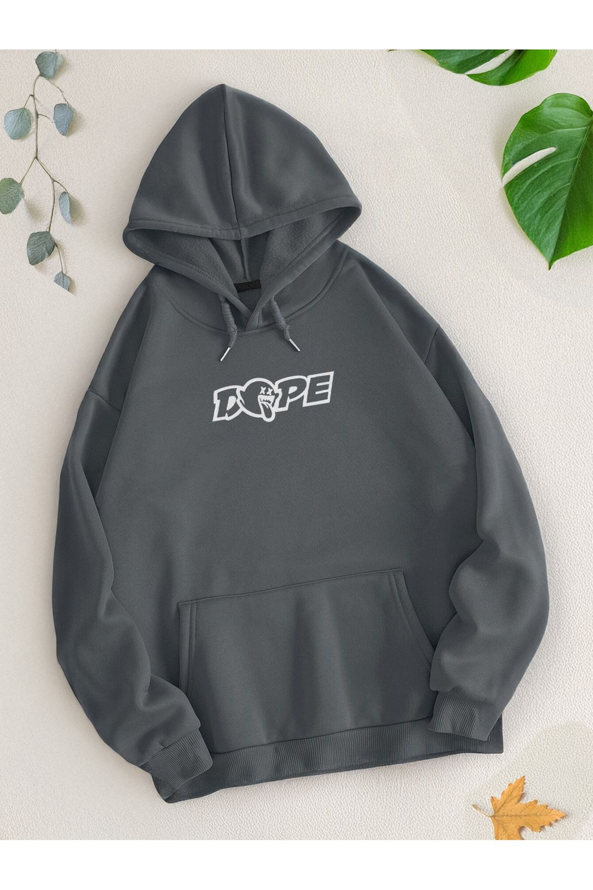 De Carte DOPE Baskılı Düşük Omuz Mevsimlik Kapşonlu Unisex Sweatshirt