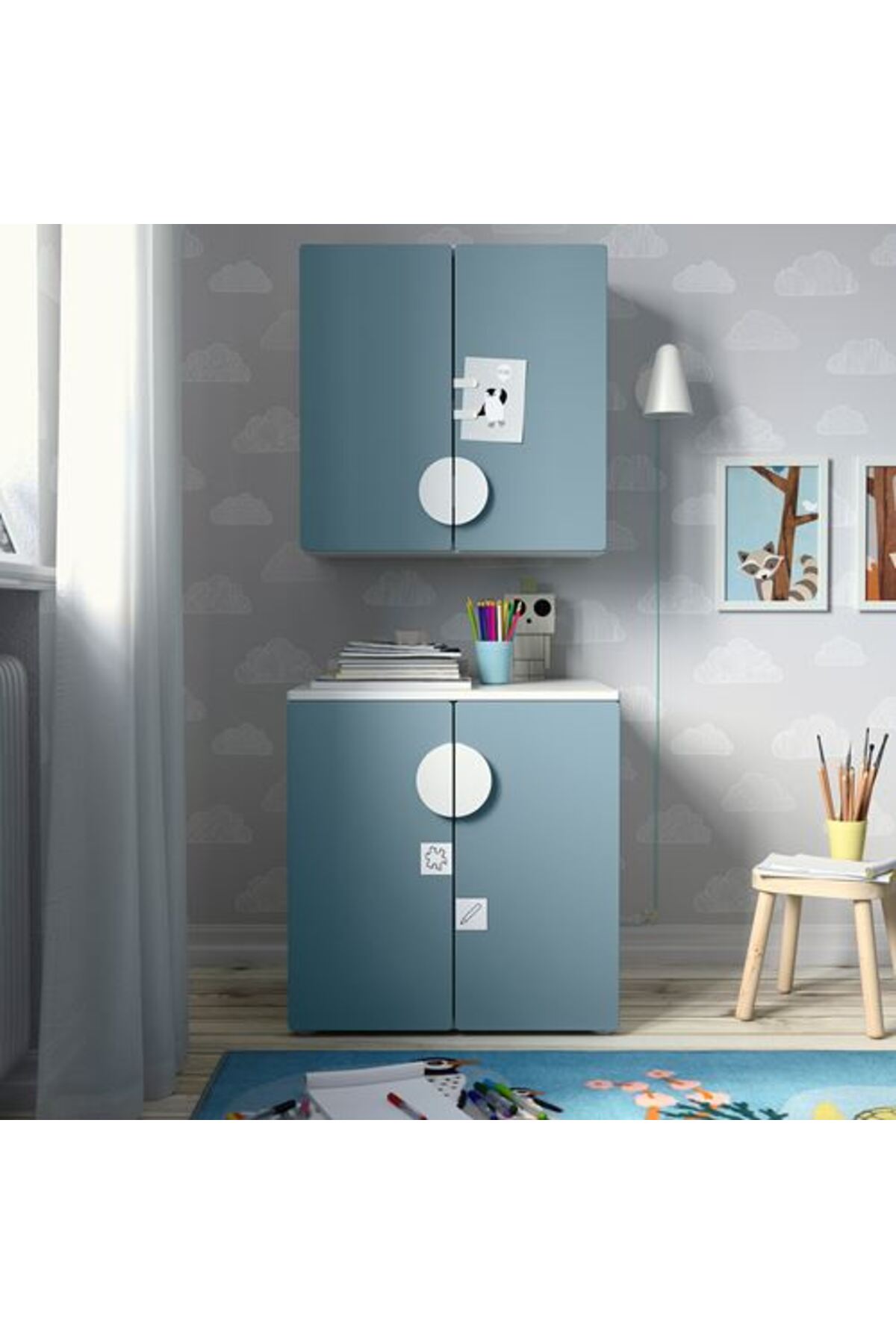 IKEA - SMASTAD, çocuk duvar dolabı, beyaz-mavi, 60x32x60 cm fotoğrafı 3 (önizleme)
