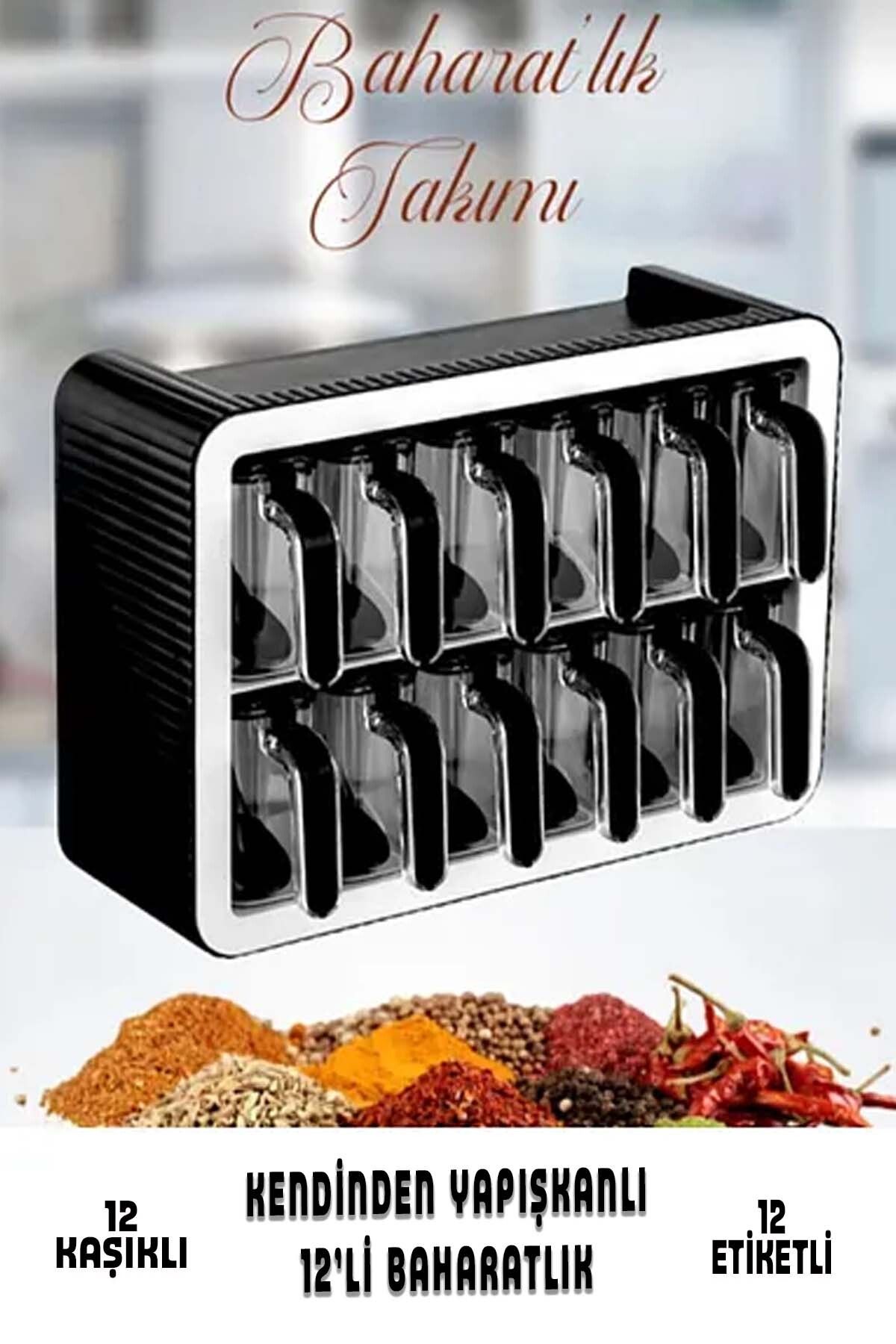 UFİX-Set of 12 Spice Jars with Self-Adhesive Stand Labels Storage Container Spice Rack 4