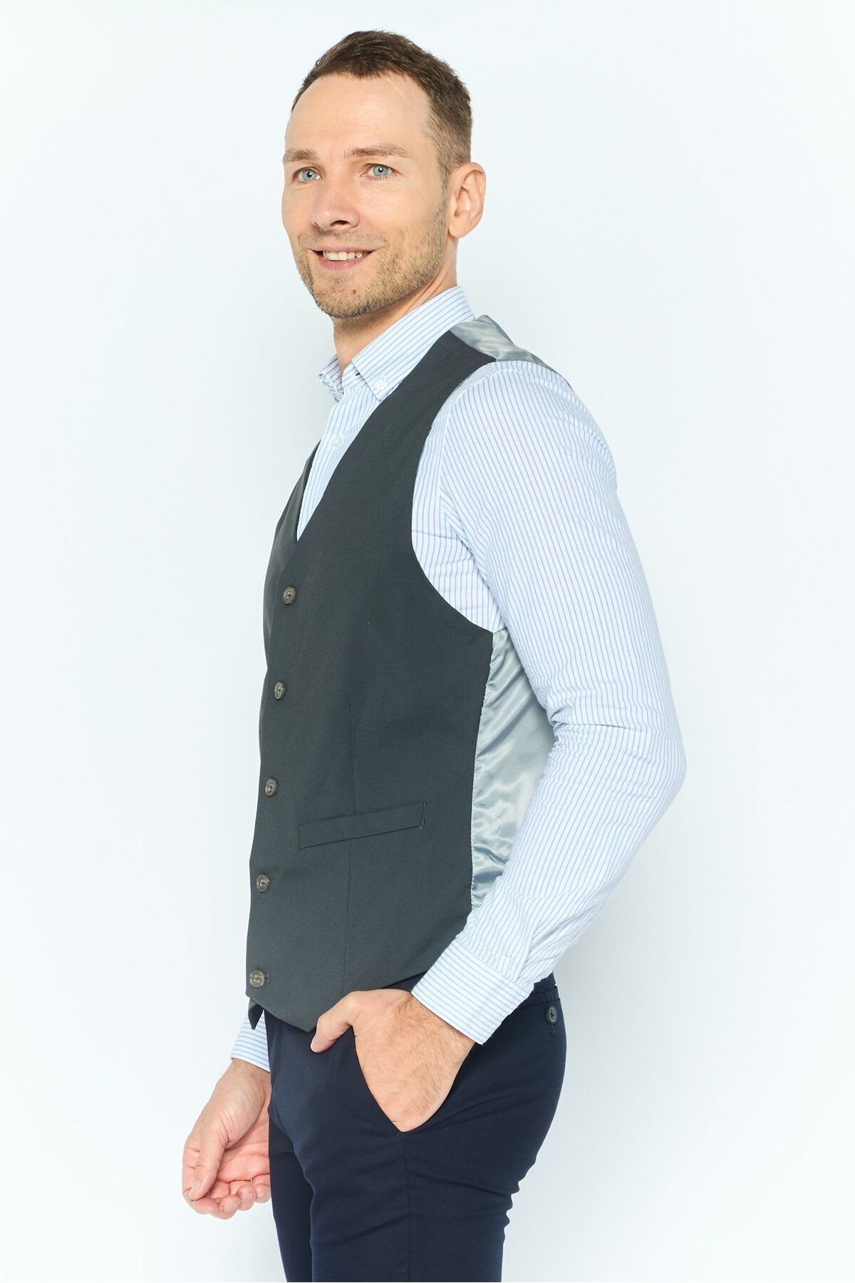 Asos Design-Men Skinny Fit Solid Waist Coat, Dark Grey 2