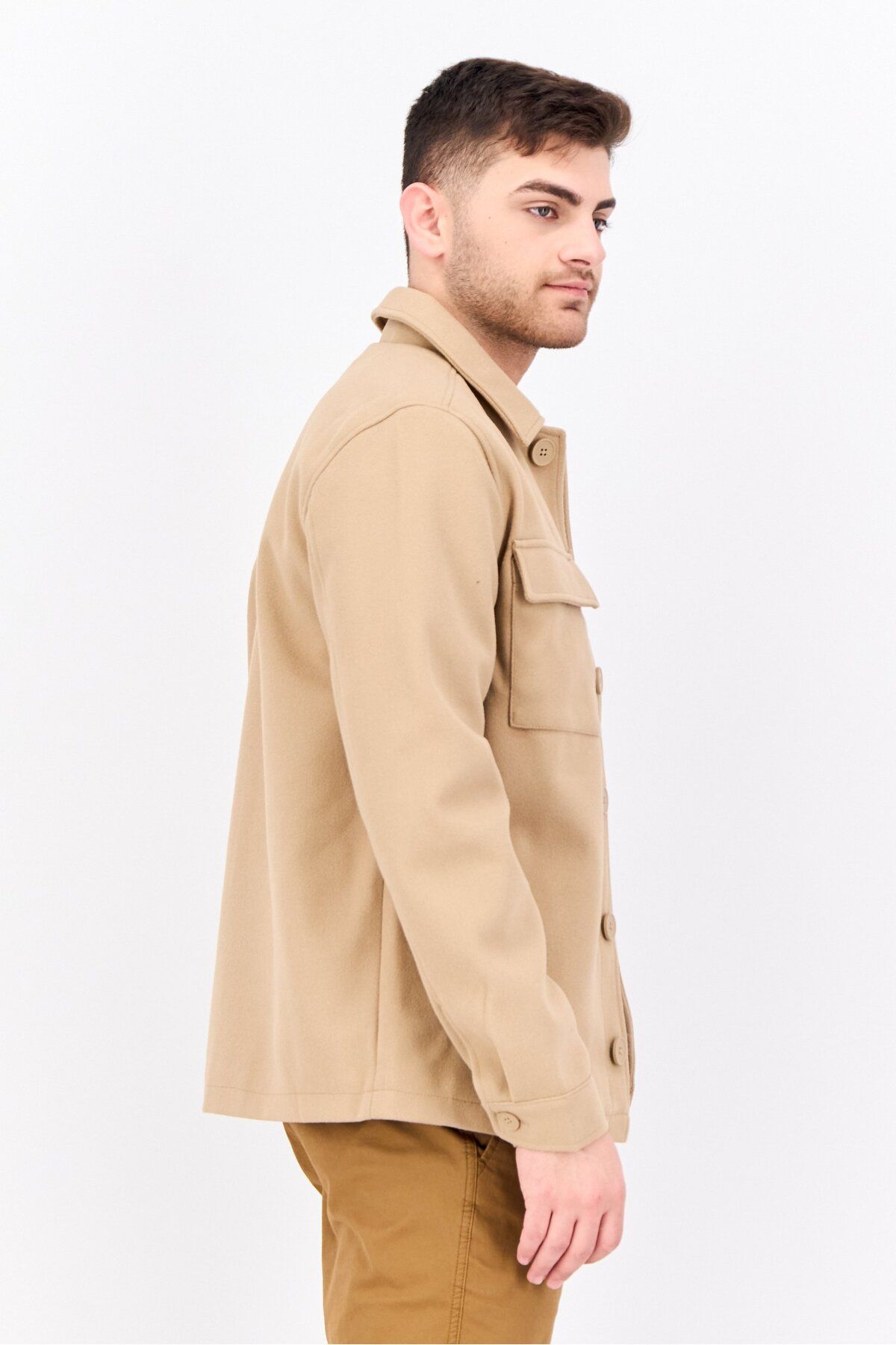 Threadbare-Men Solid Long Sleeve Jacket Shirt, Tan 2