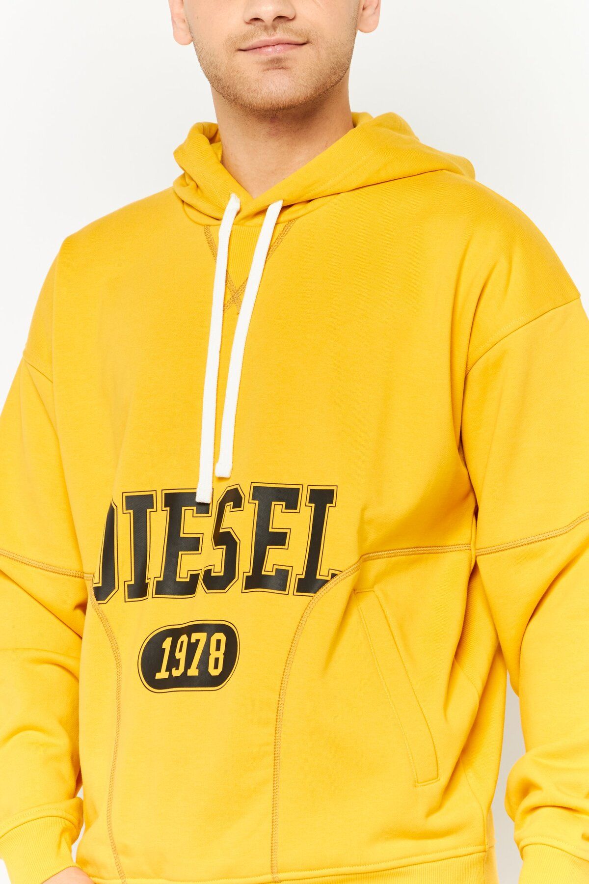 Diesel-Men Hooded Brand Logo Long Sleeves Sweatshirt, Yellow 3