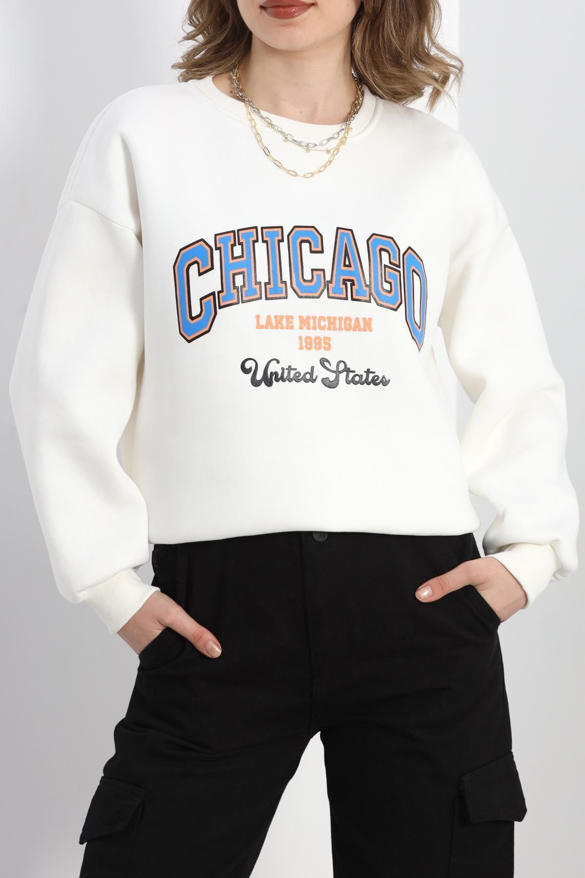 BELENDİR 3 İplik Baskılı Unisex Sweat Ekru - 30188.1878.