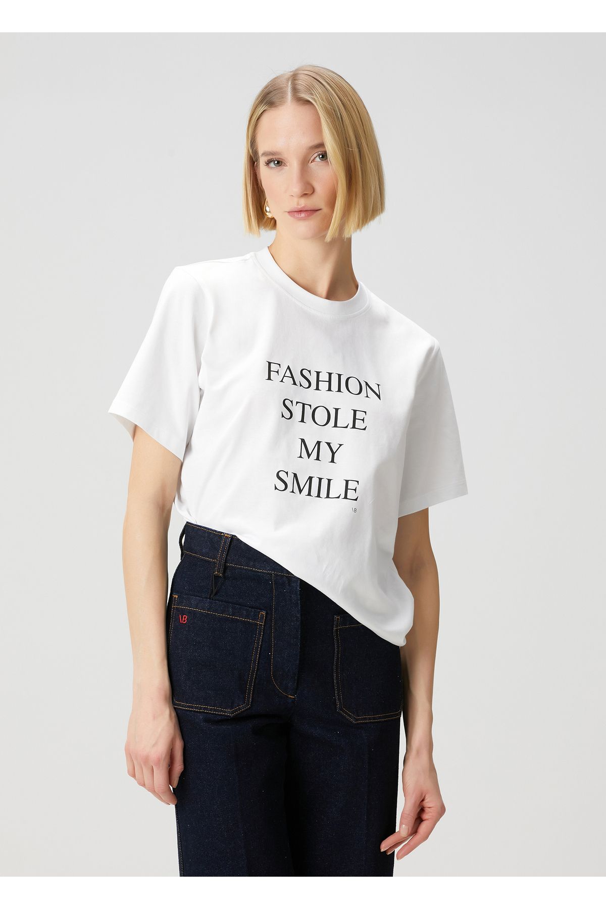 Victoria Beckham Beyaz Baskılı Organik Pamuk T-shirt Beden: XS