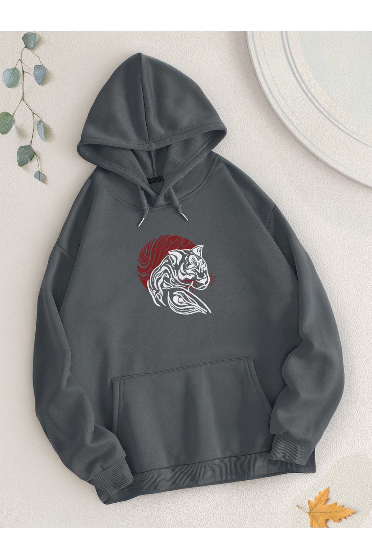 De Carte Red Panter Baskılı Relaxed Mevsimlik Kapşonlu Sweatshirt