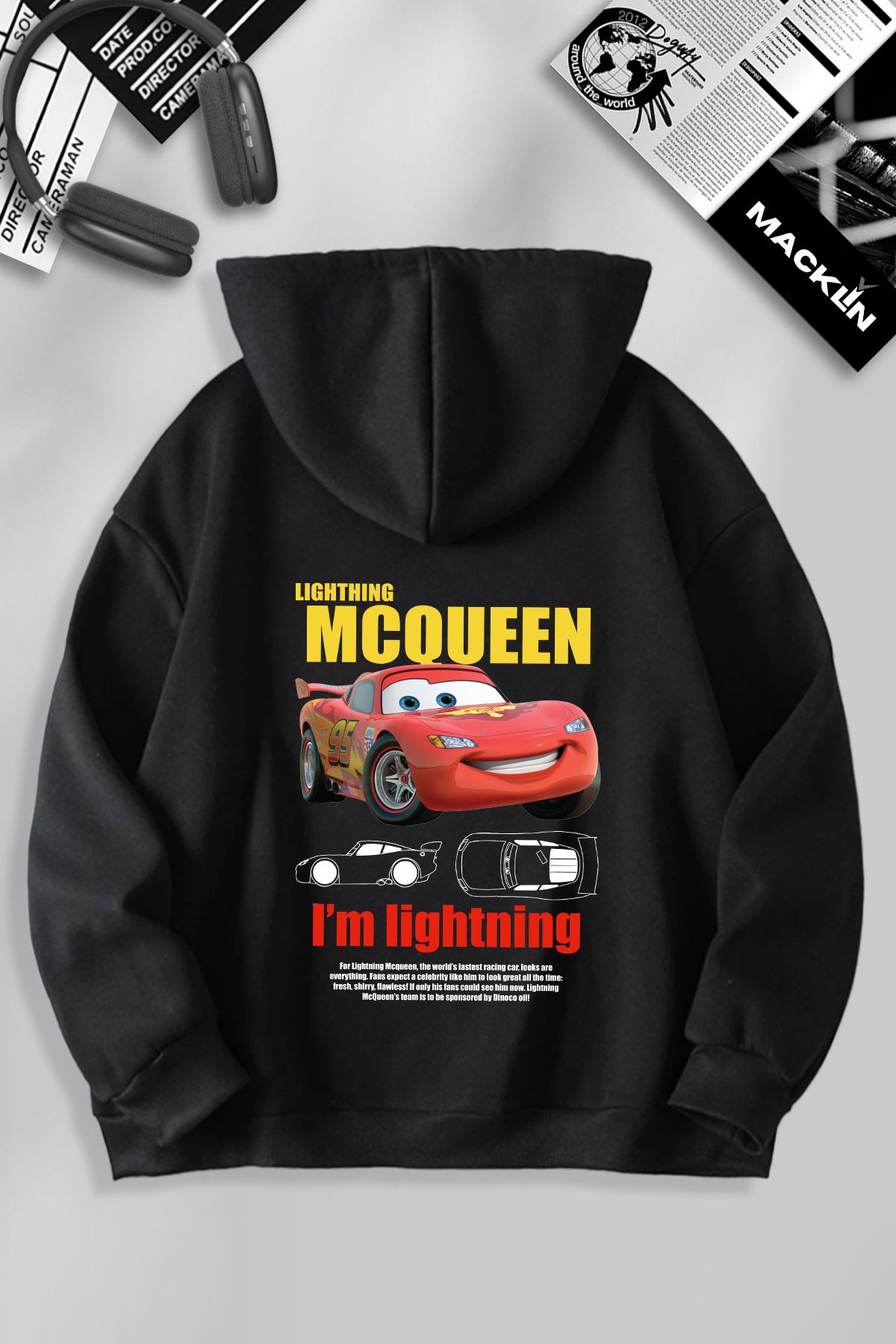 darkopia Unisex Kadın Erkek Mcqueen Sırt Baskılı Kapüşonlu Basic Sweatshirt