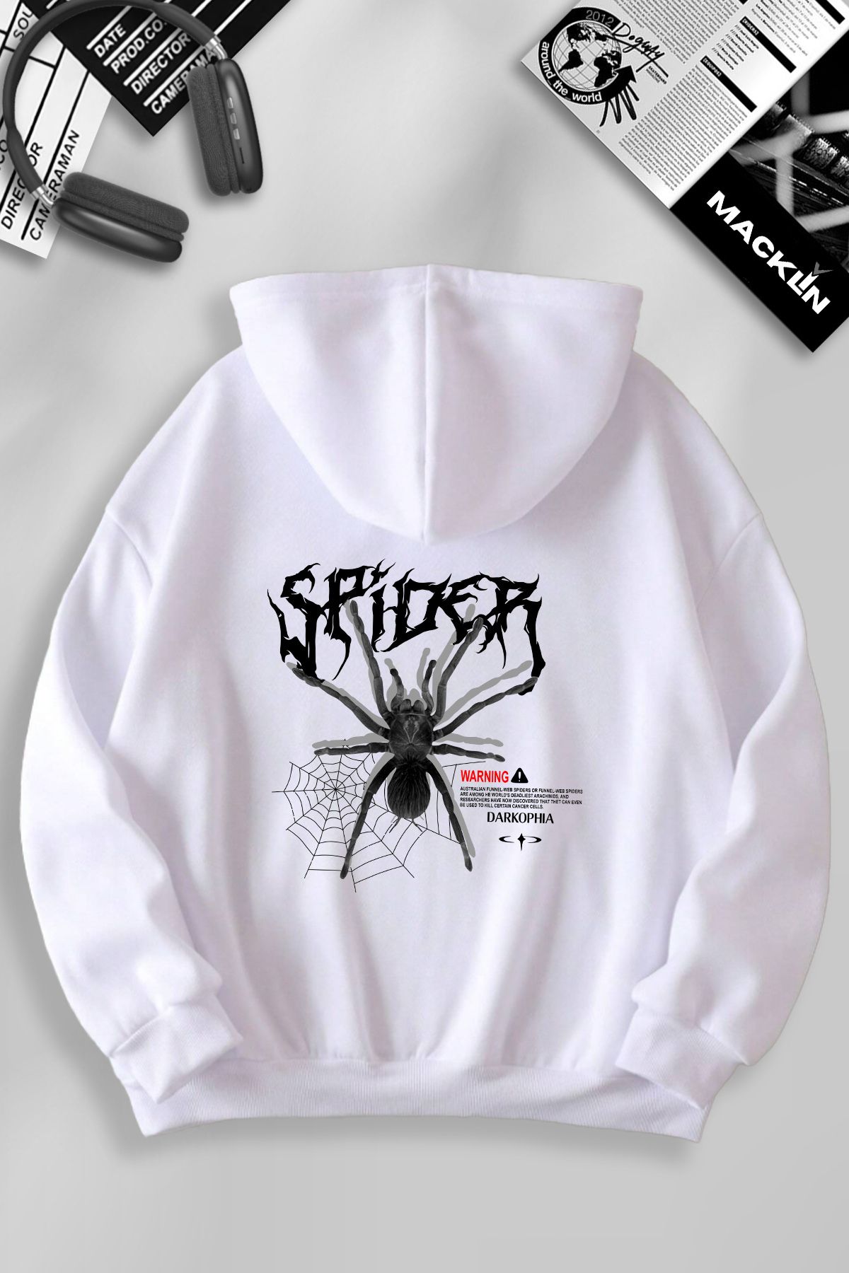 darkopia Unisex Kadın Erkek Spider Baskılı Kapüşonlu Basic Sweatshirt