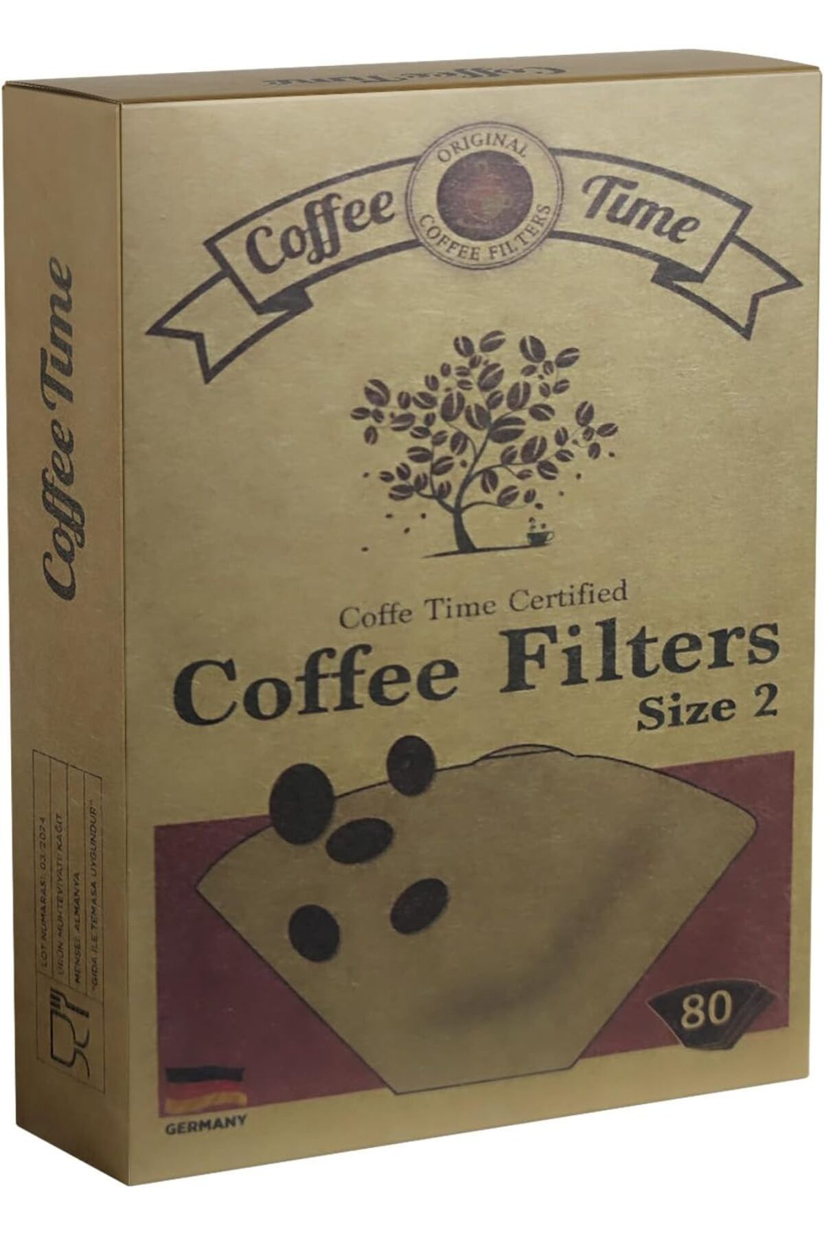 yenibagshop Time Sertifikalı Filtre Kahve Kağıdı Coffee Filters 1/2 2 Numara 80'li Paket