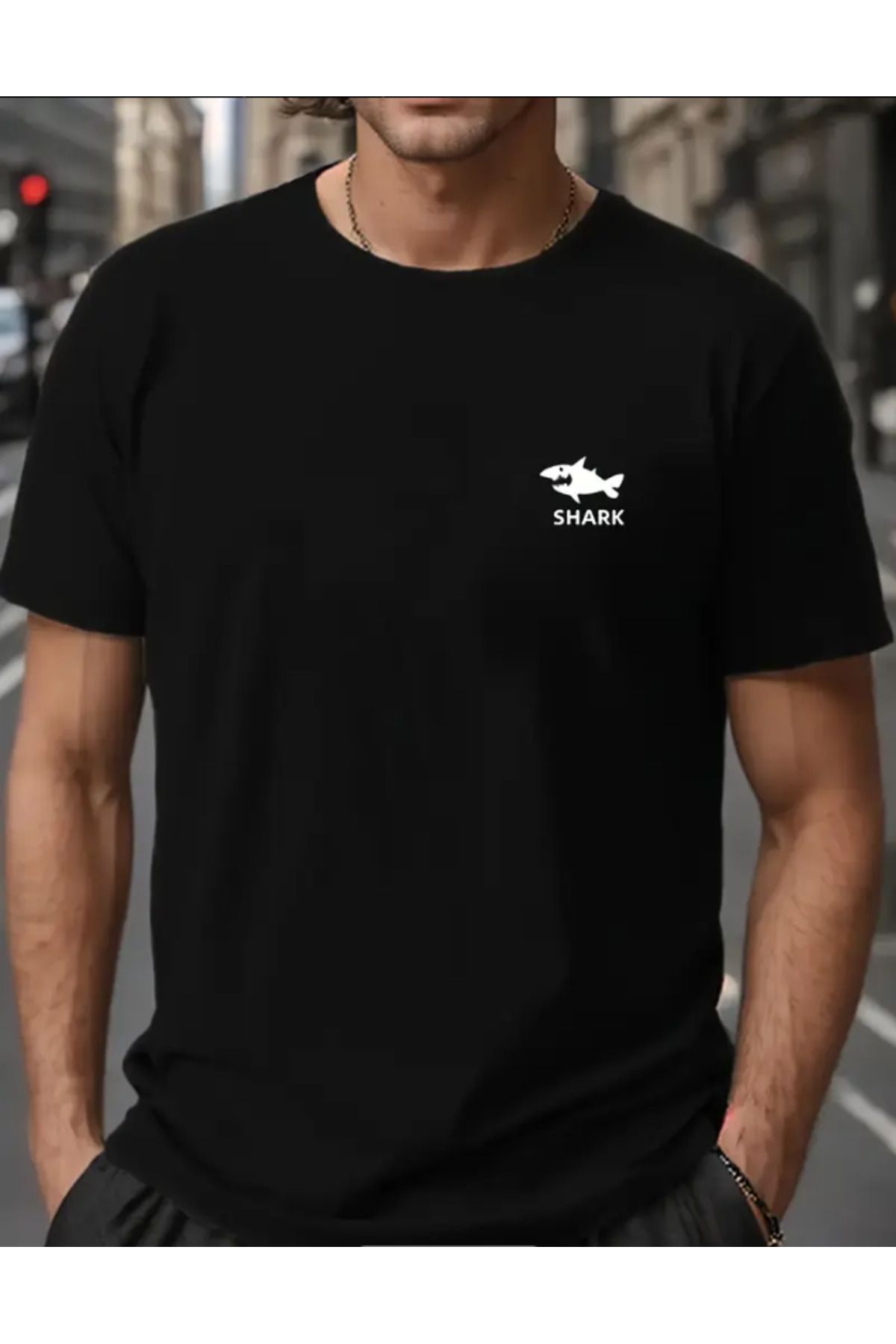 Marco Fresco Unisex Shark Baskılı Baskılı T-Shirt