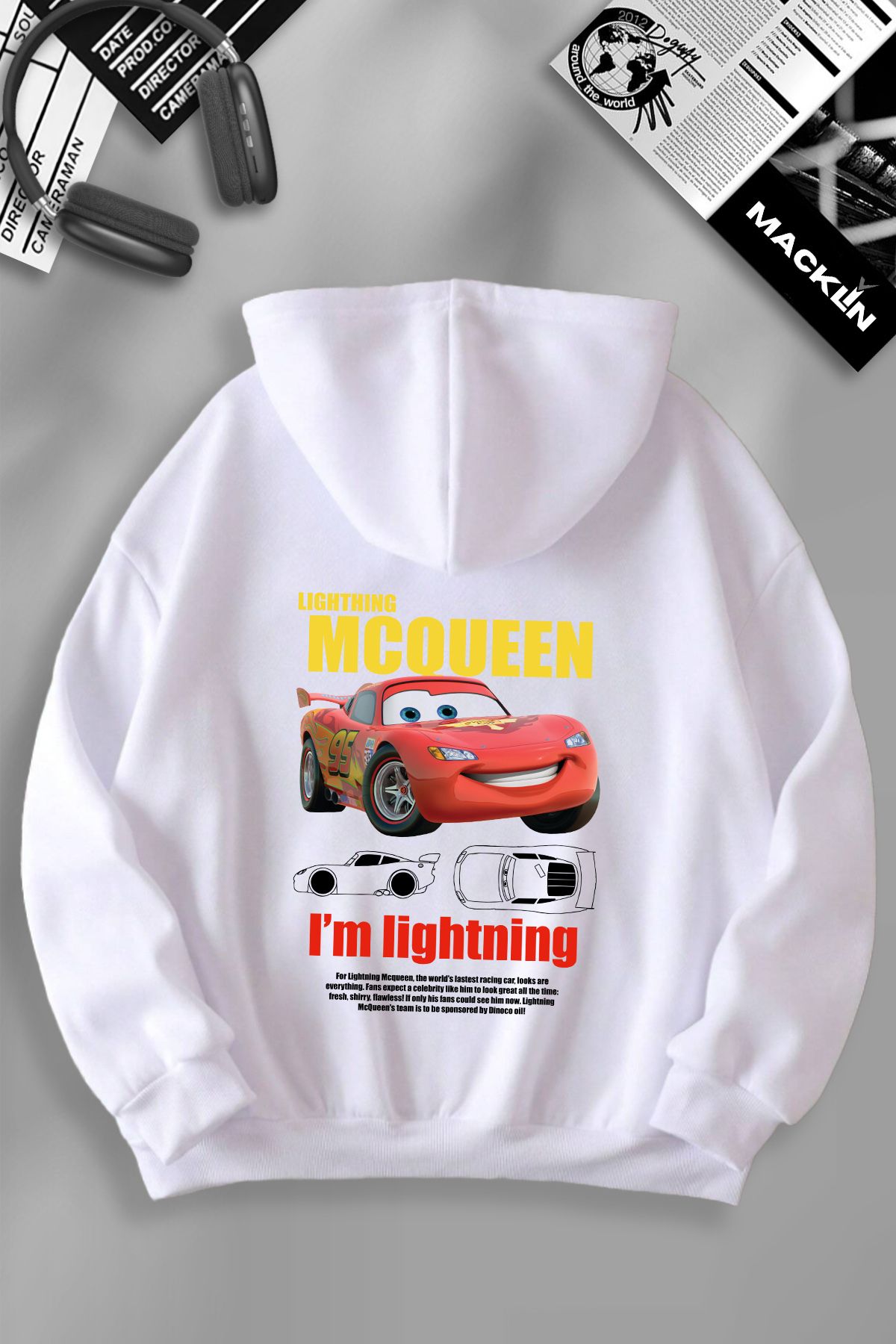 darkopia Unisex Kadın Erkek Mcqueen Sırt Baskılı Kapüşonlu Basic Sweatshirt