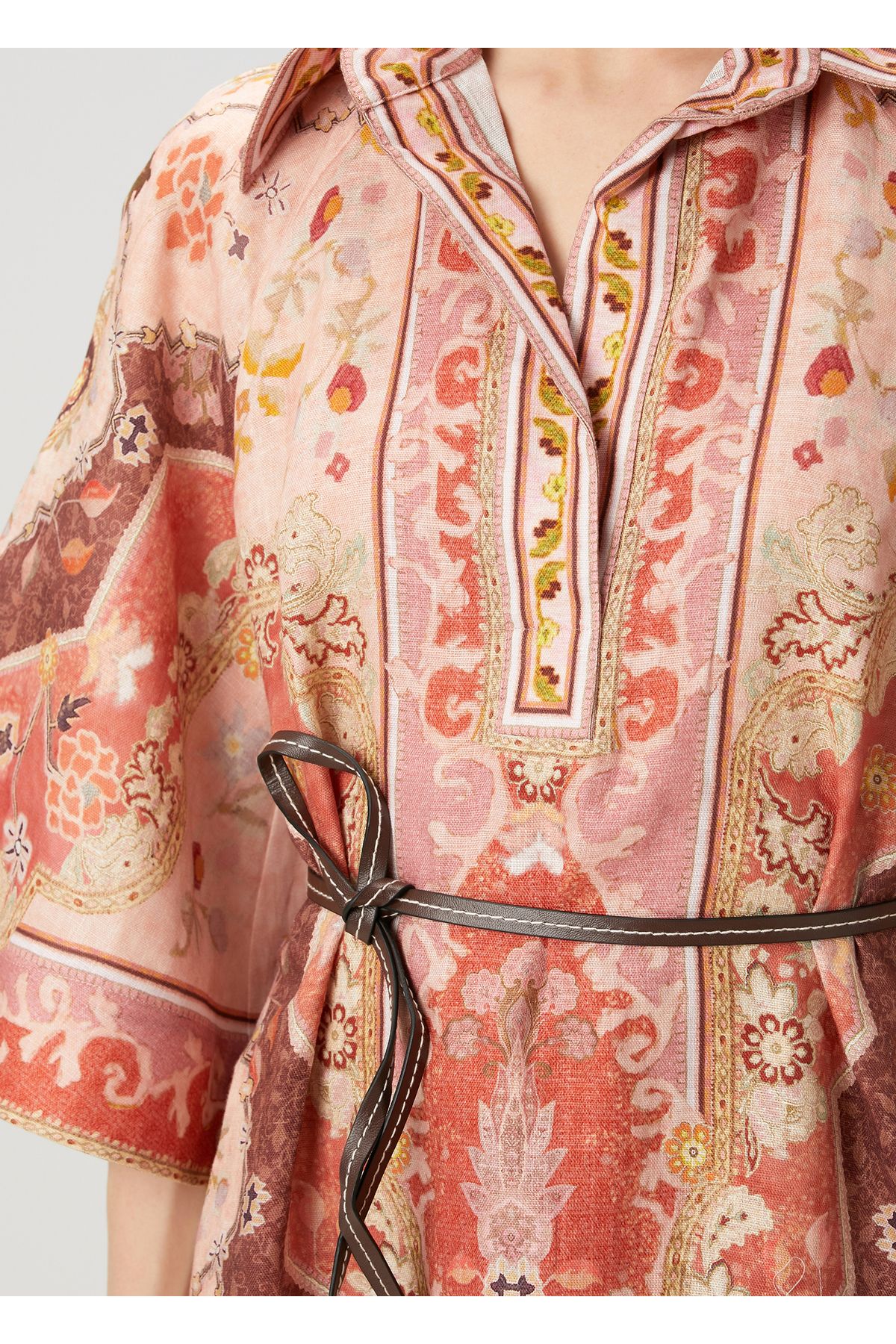 Zimmermann-Wylie Orange Wrap Print Midi Linen Dress Size: 3 5