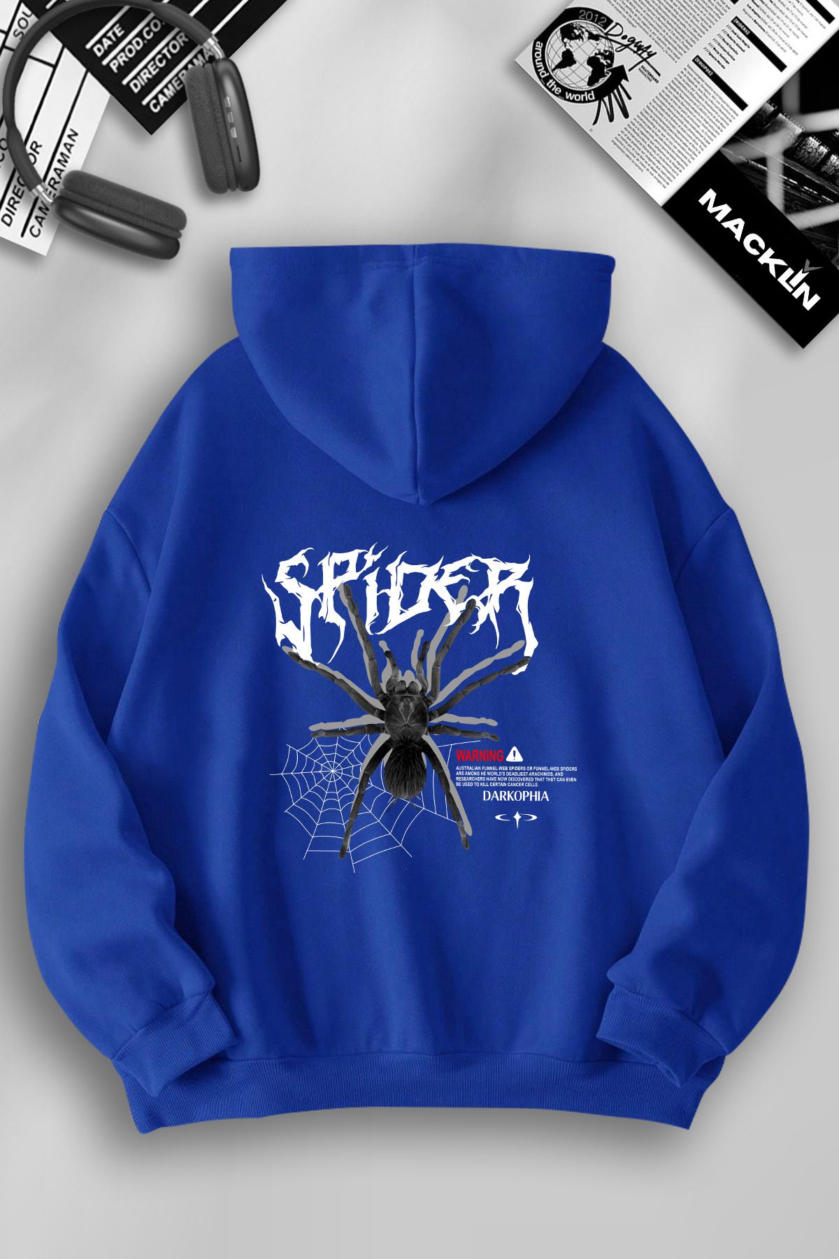 darkopia Unisex Kadın Erkek Spider Baskılı Kapüşonlu Basic Sweatshirt