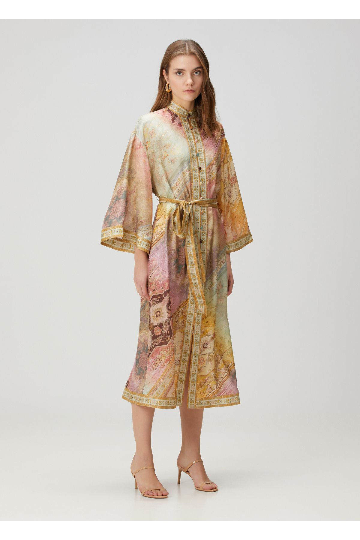 Zimmermann-Pink Yellow Midi Silk Shirt Dress Size: 3 1