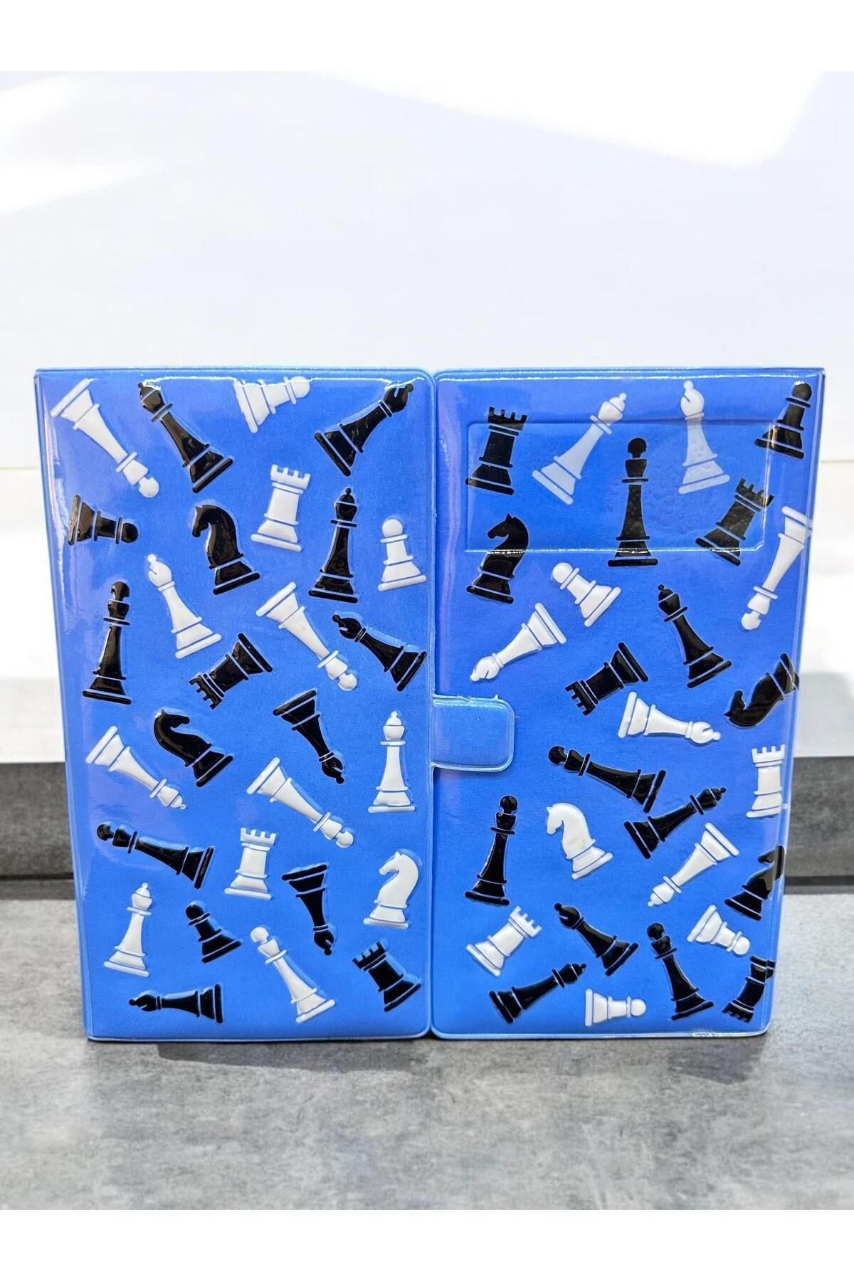 KOZART-Blue Foldable Notebook Designed Chess Set 7