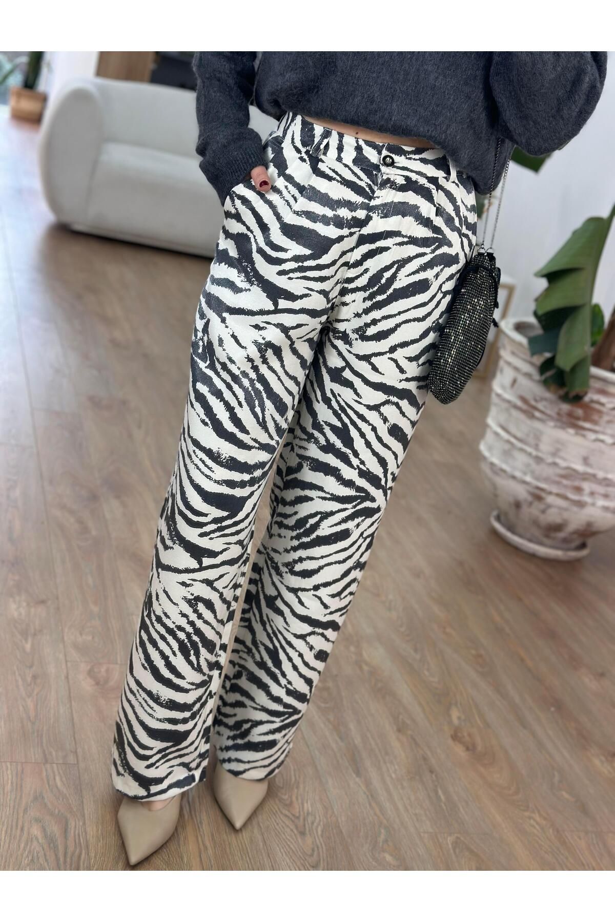 2she Kendinden Simli Zebra Desen Pantolon