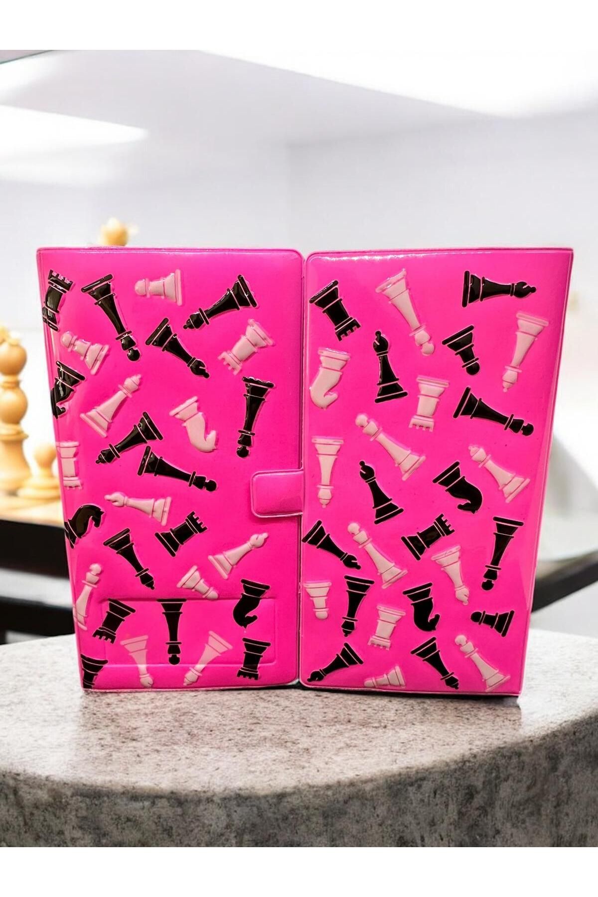 KOZART-Pink Foldable Notebook Designed Chess Set 6