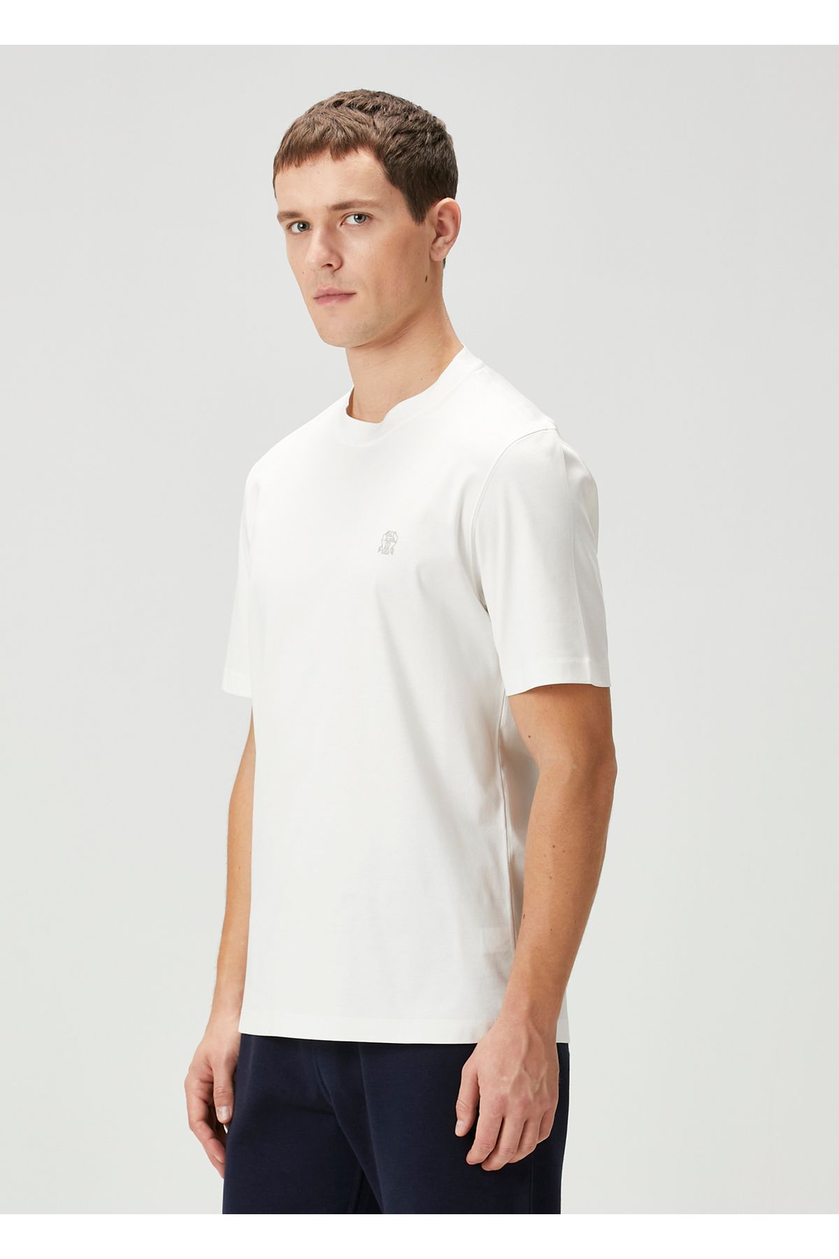 Brunello Cucinelli-White Logo Embroidered T-Shirt Size: S 3