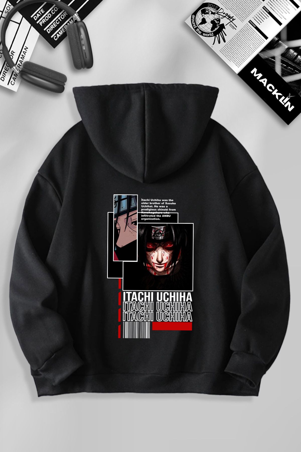 darkopia Unisex Kadın Erkek Uchiha Baskılı Kapüşonlu Basic Sweatshirt