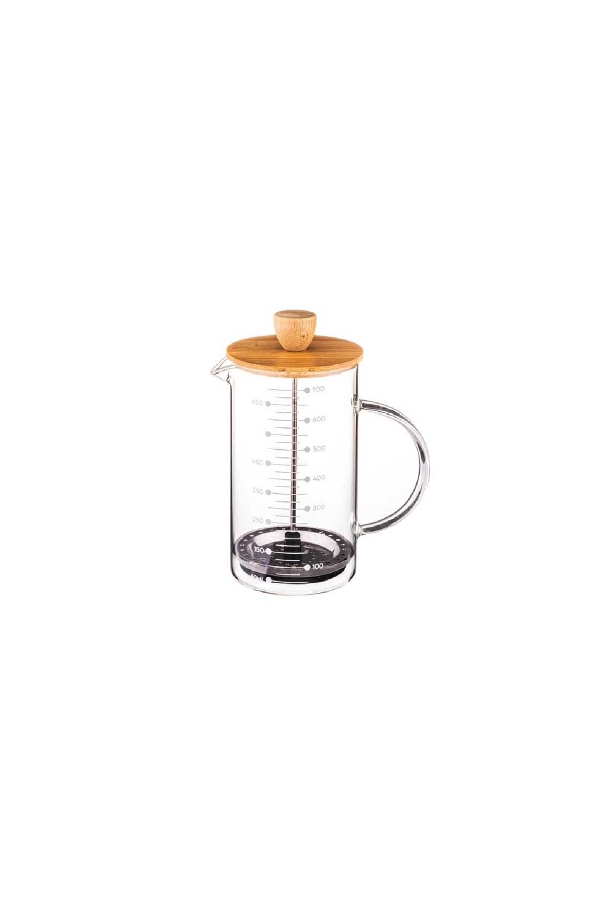 Marslon Bambu Kapaklı 700 ml Cam French Press Ve Ölçü Kabı